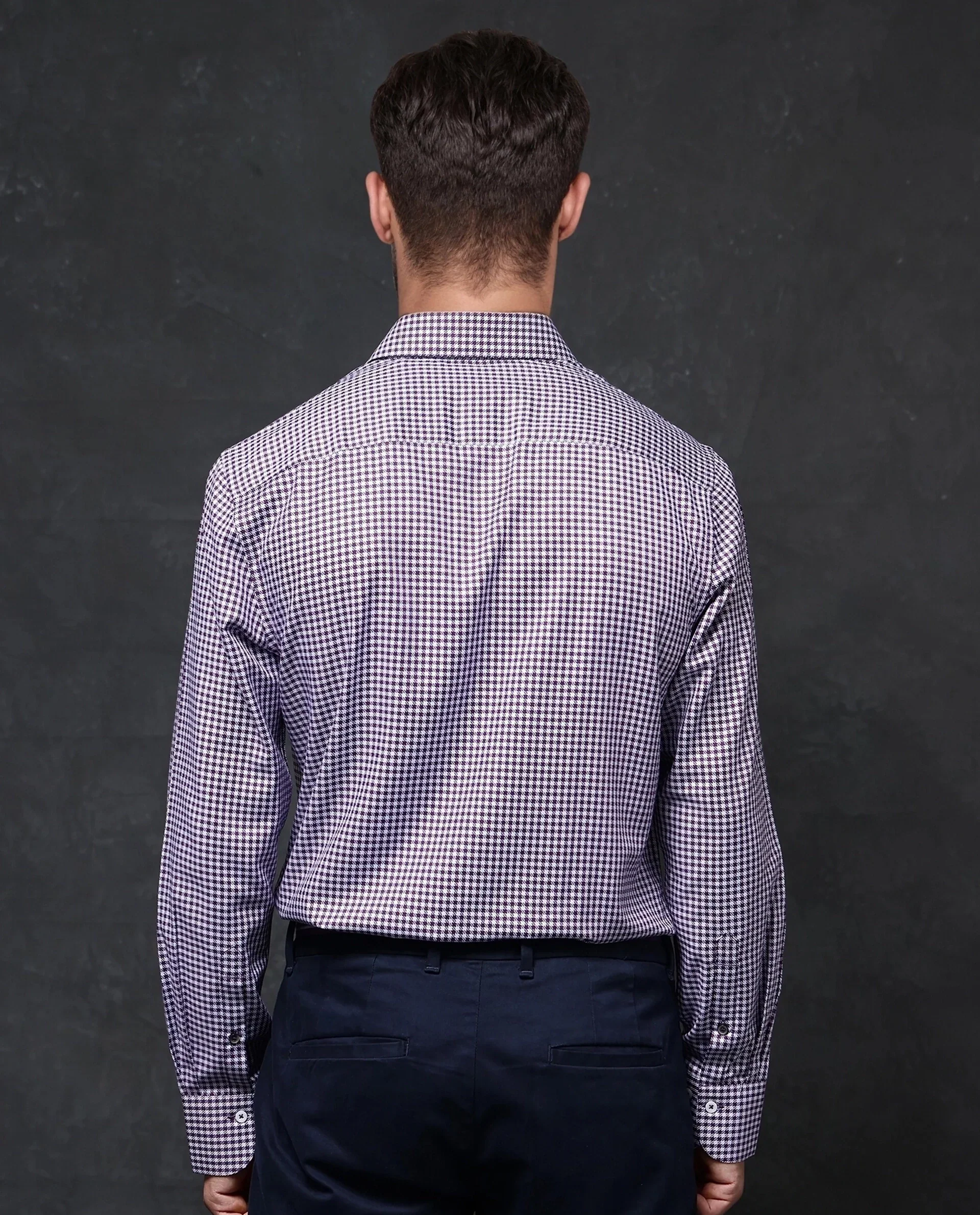 Rare Rabbit Men's Mester Dark Purple Cotton Blend Checked Print Regular Fit Full Sleeve Collared Shirt - Image 6