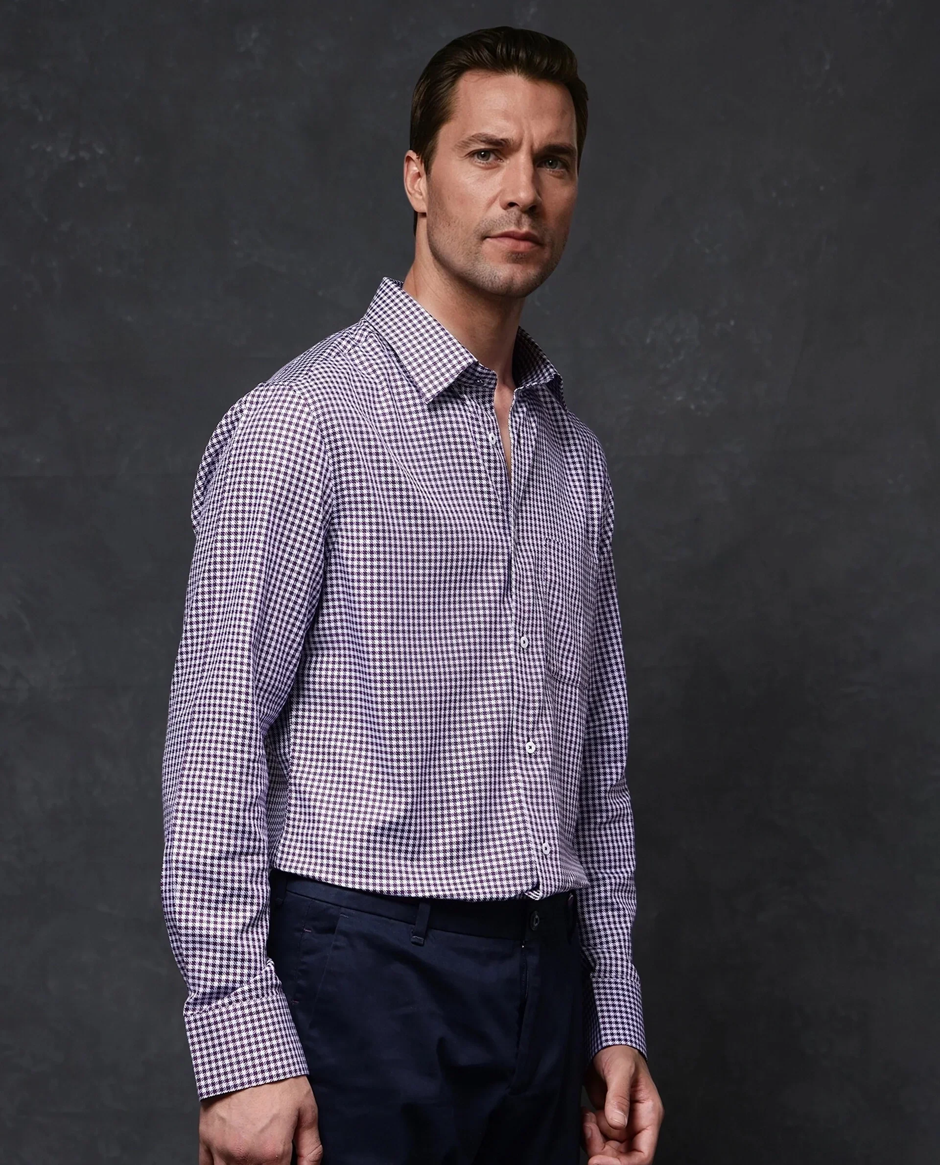 Rare Rabbit Men's Mester Dark Purple Cotton Blend Checked Print Regular Fit Full Sleeve Collared Shirt - Image 7