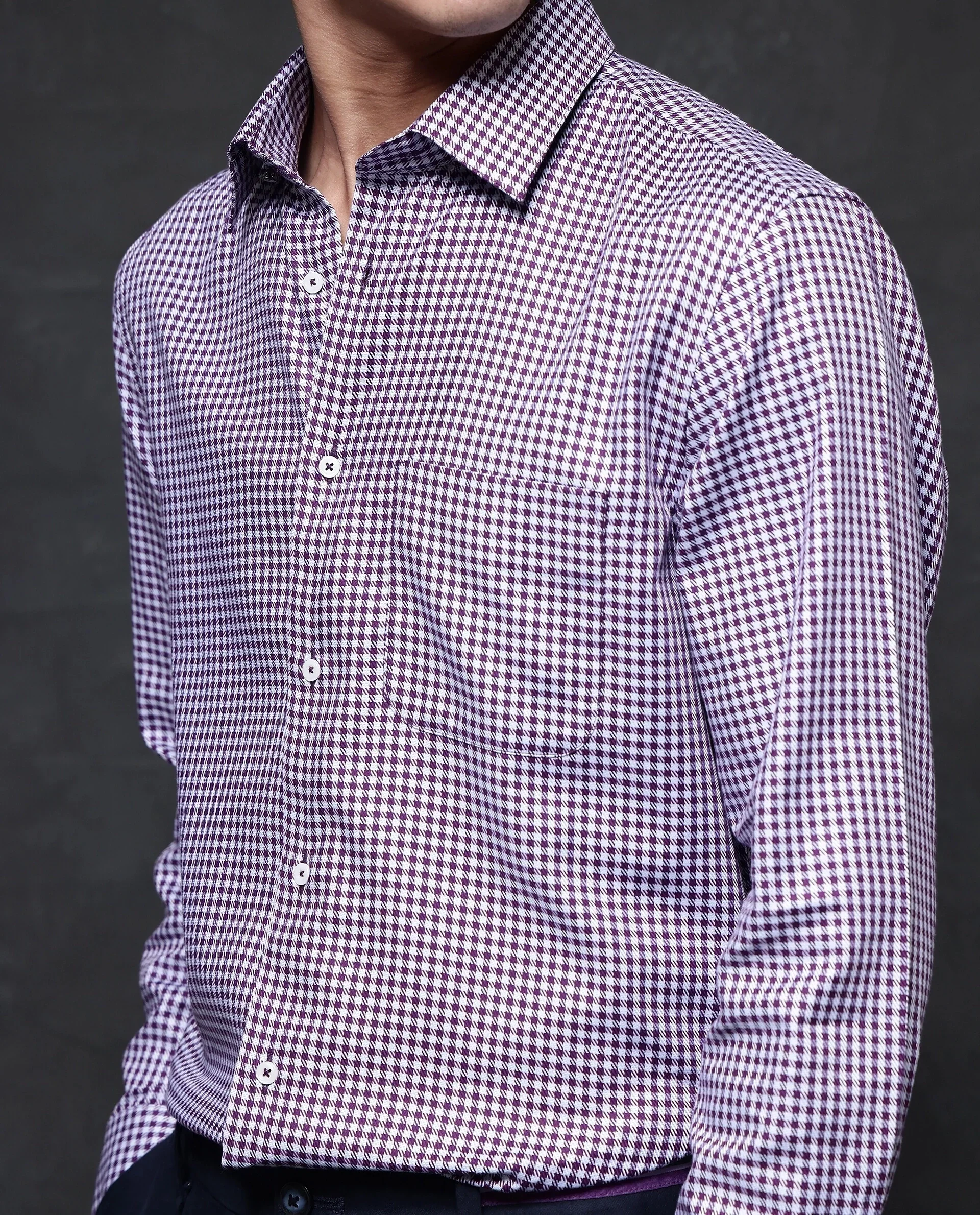 Rare Rabbit Men's Mester Dark Purple Cotton Blend Checked Print Regular Fit Full Sleeve Collared Shirt - Image 9