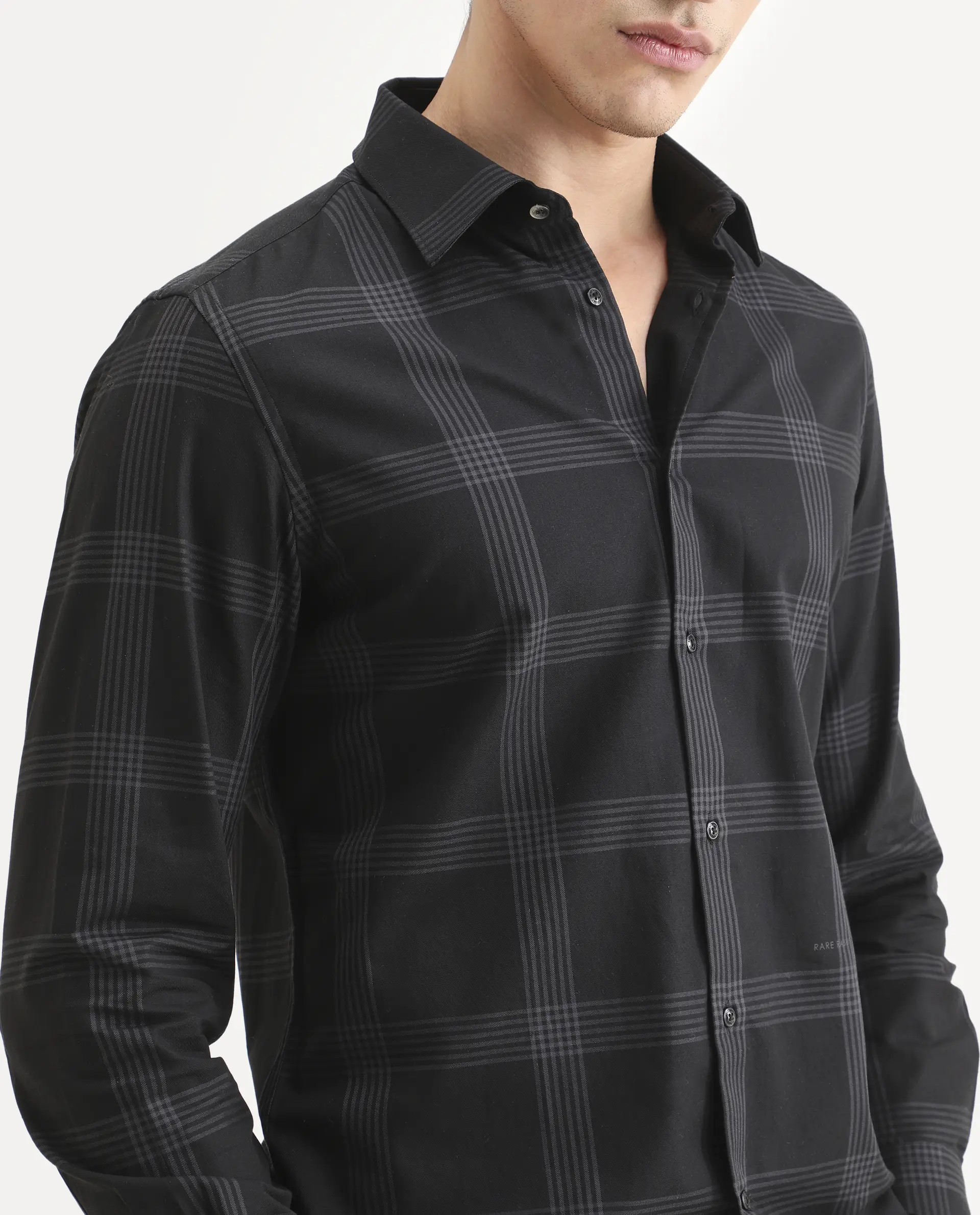 Rare Rabbit Men's Mestor -26 Black Cotton Fabric Full Sleeve Spread Collar Regular Fit Checked Shirt - Image 3