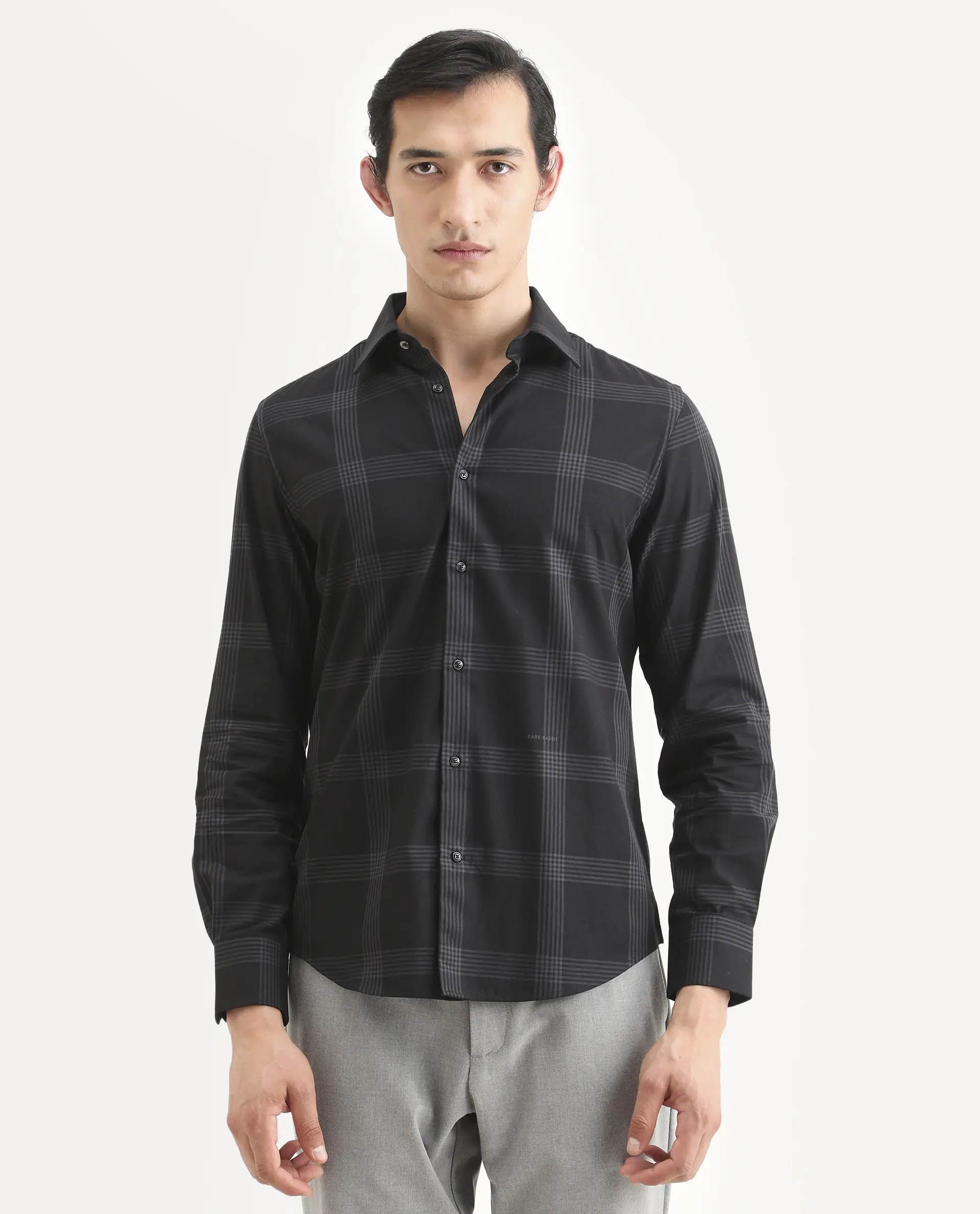 Rare Rabbit Men's Mestor -26 Black Cotton Fabric Full Sleeve Spread Collar Regular Fit Checked Shirt - Image 4