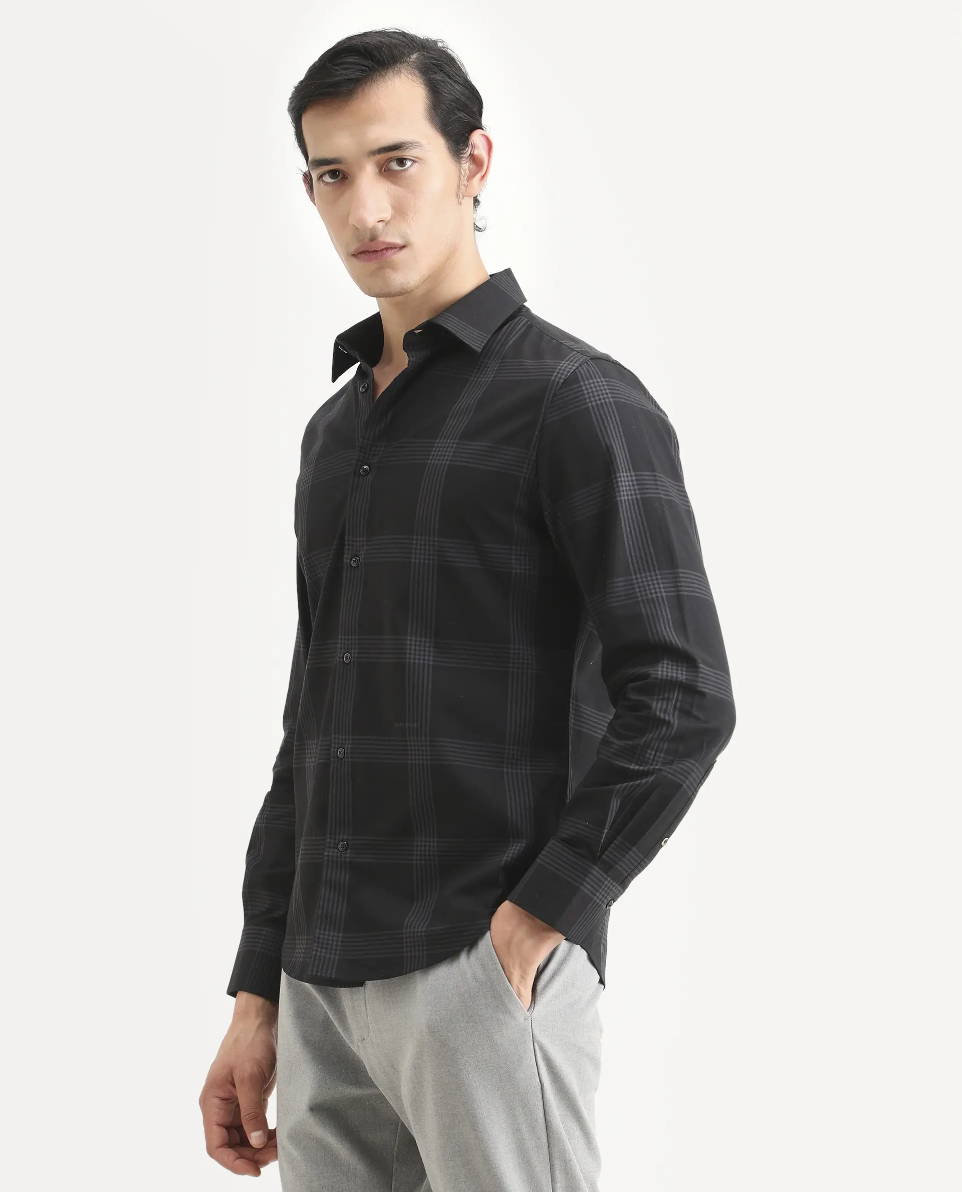 Rare Rabbit Men's Mestor -26 Black Cotton Fabric Full Sleeve Spread Collar Regular Fit Checked Shirt - Image 5