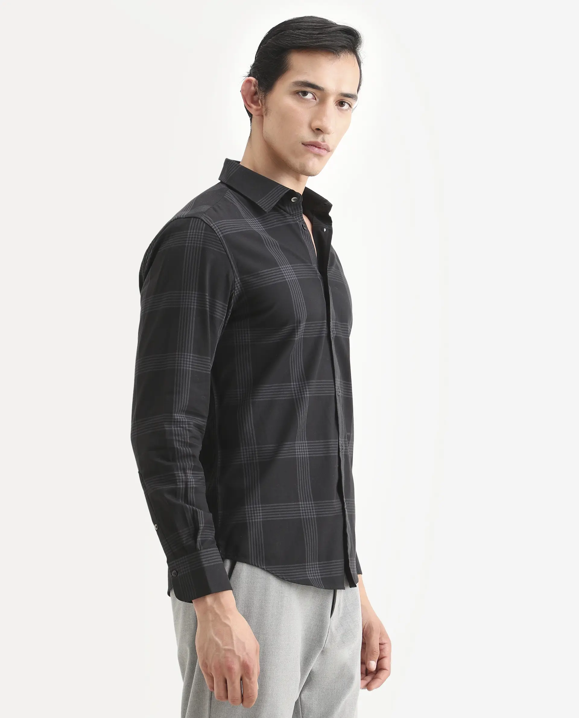 Rare Rabbit Men's Mestor -26 Black Cotton Fabric Full Sleeve Spread Collar Regular Fit Checked Shirt - Image 6