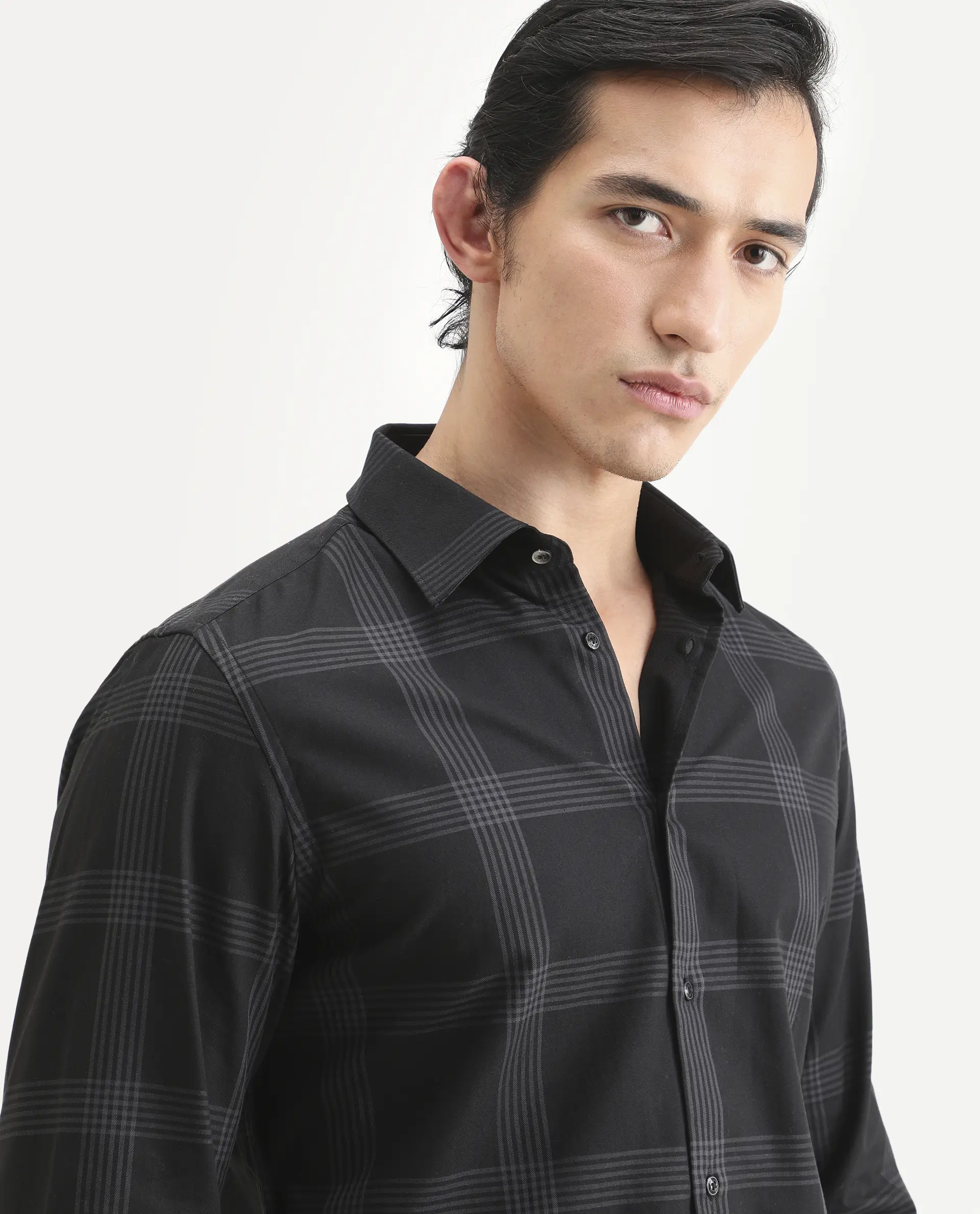 Rare Rabbit Men's Mestor -26 Black Cotton Fabric Full Sleeve Spread Collar Regular Fit Checked Shirt - Image 7