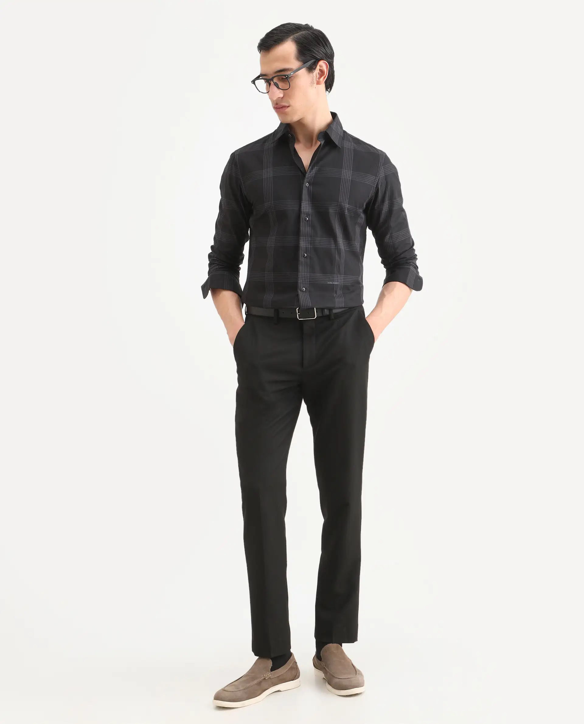 Rare Rabbit Men's Mestor Black Checked Print Regular Fit Full Sleeve Collared Shirt - Image 2