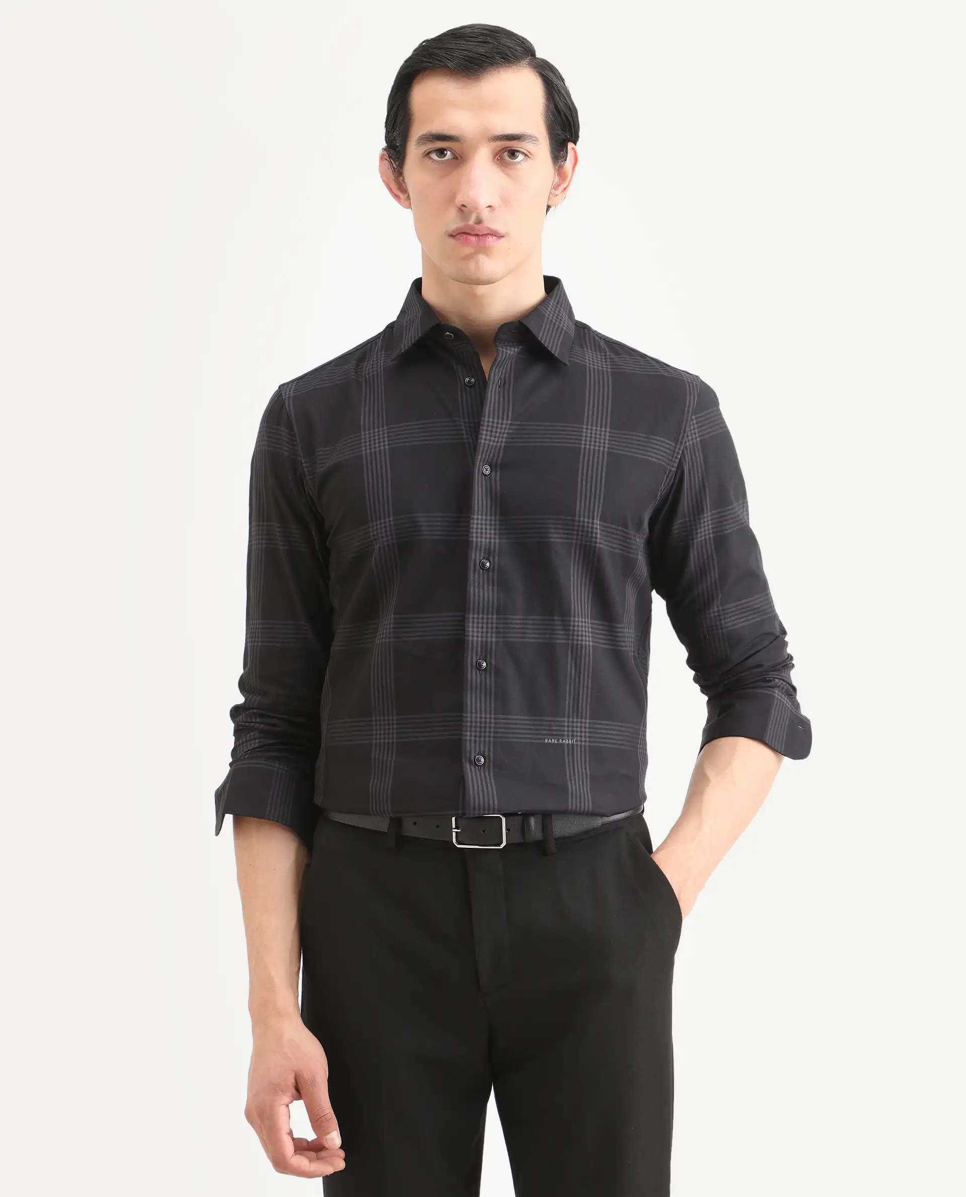 Rare Rabbit Men's Mestor Black Checked Print Regular Fit Full Sleeve Collared Shirt - Image 3