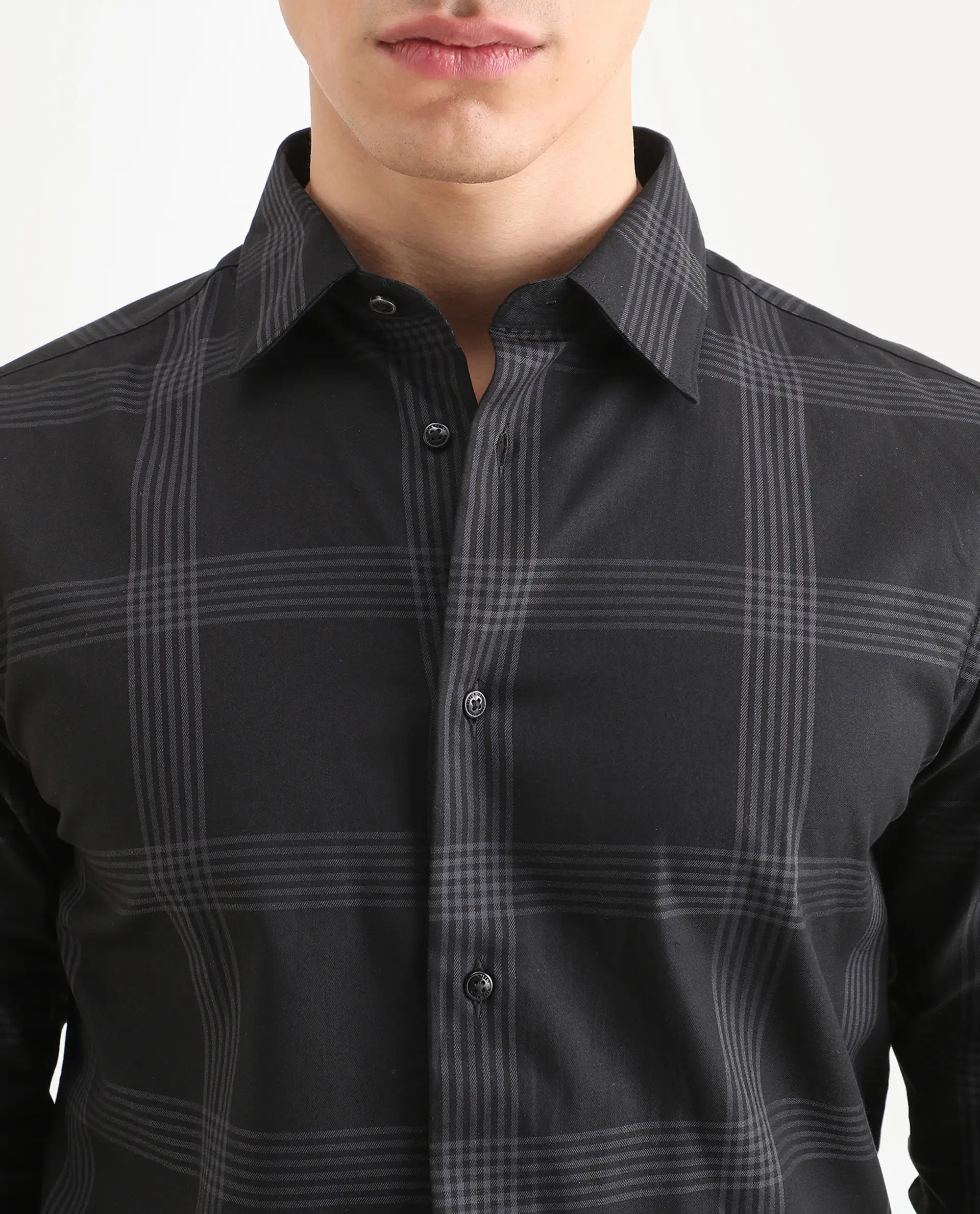 Rare Rabbit Men's Mestor Black Checked Print Regular Fit Full Sleeve Collared Shirt - Image 4