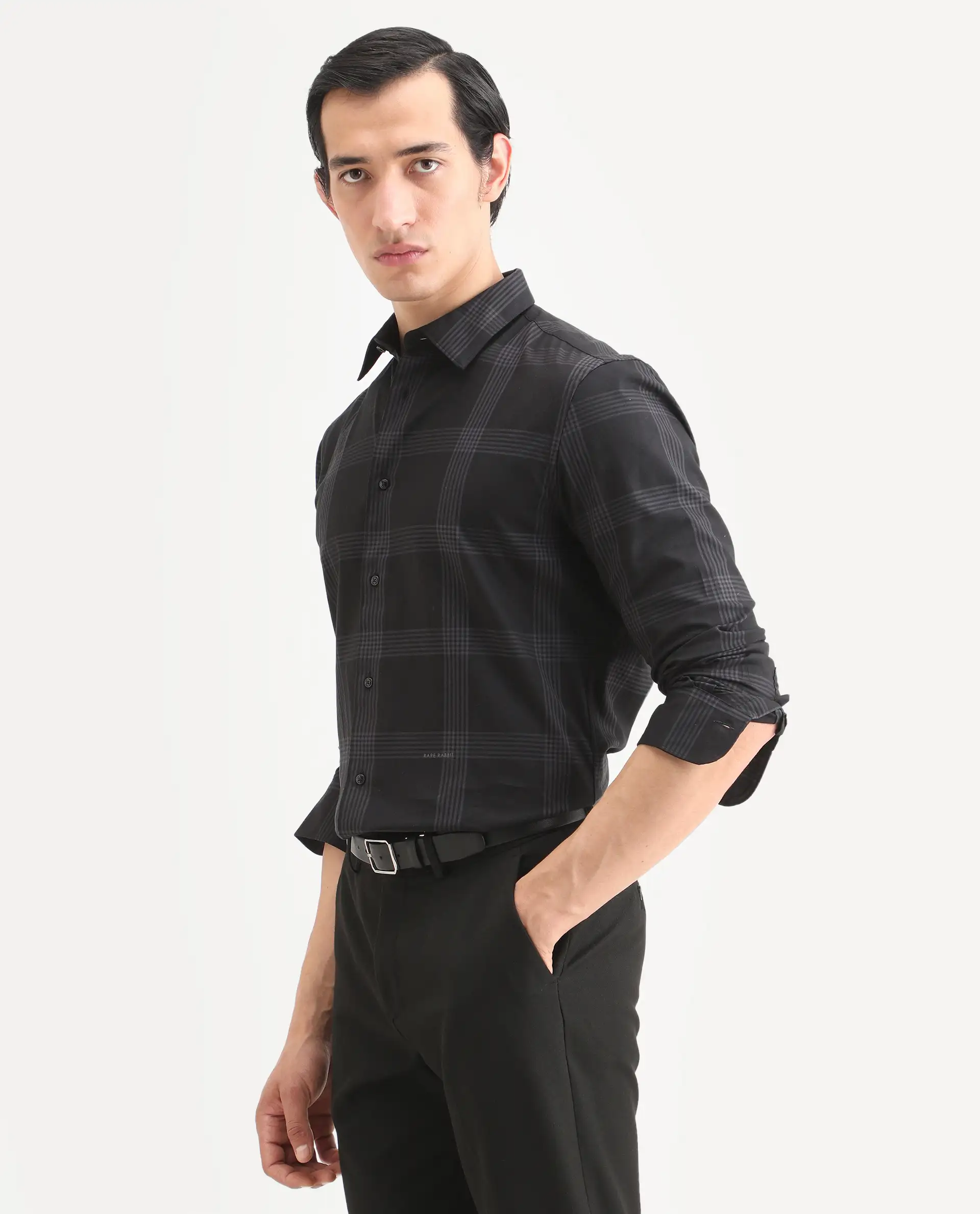 Rare Rabbit Men's Mestor Black Checked Print Regular Fit Full Sleeve Collared Shirt - Image 5