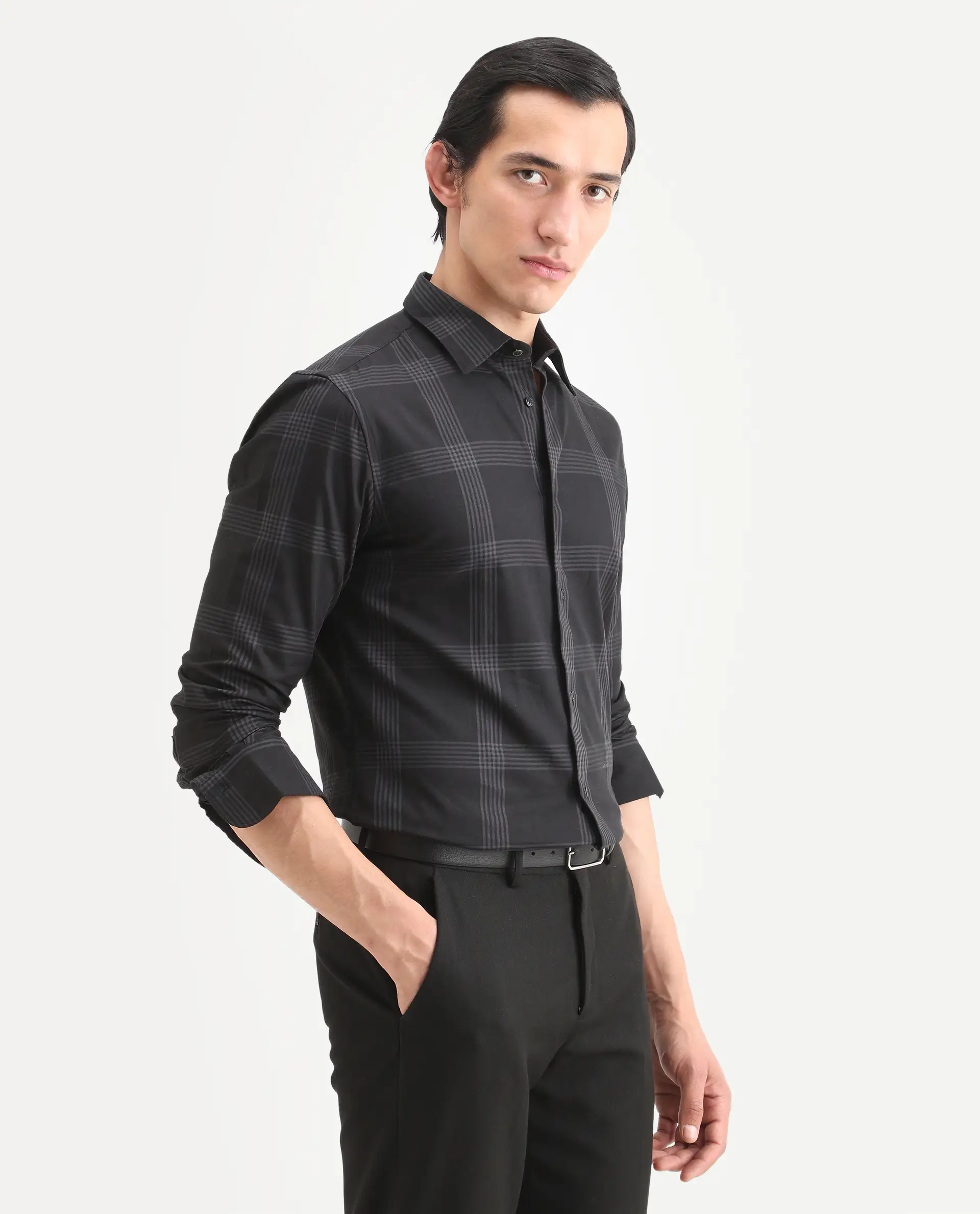 Rare Rabbit Men's Mestor Black Checked Print Regular Fit Full Sleeve Collared Shirt - Image 6