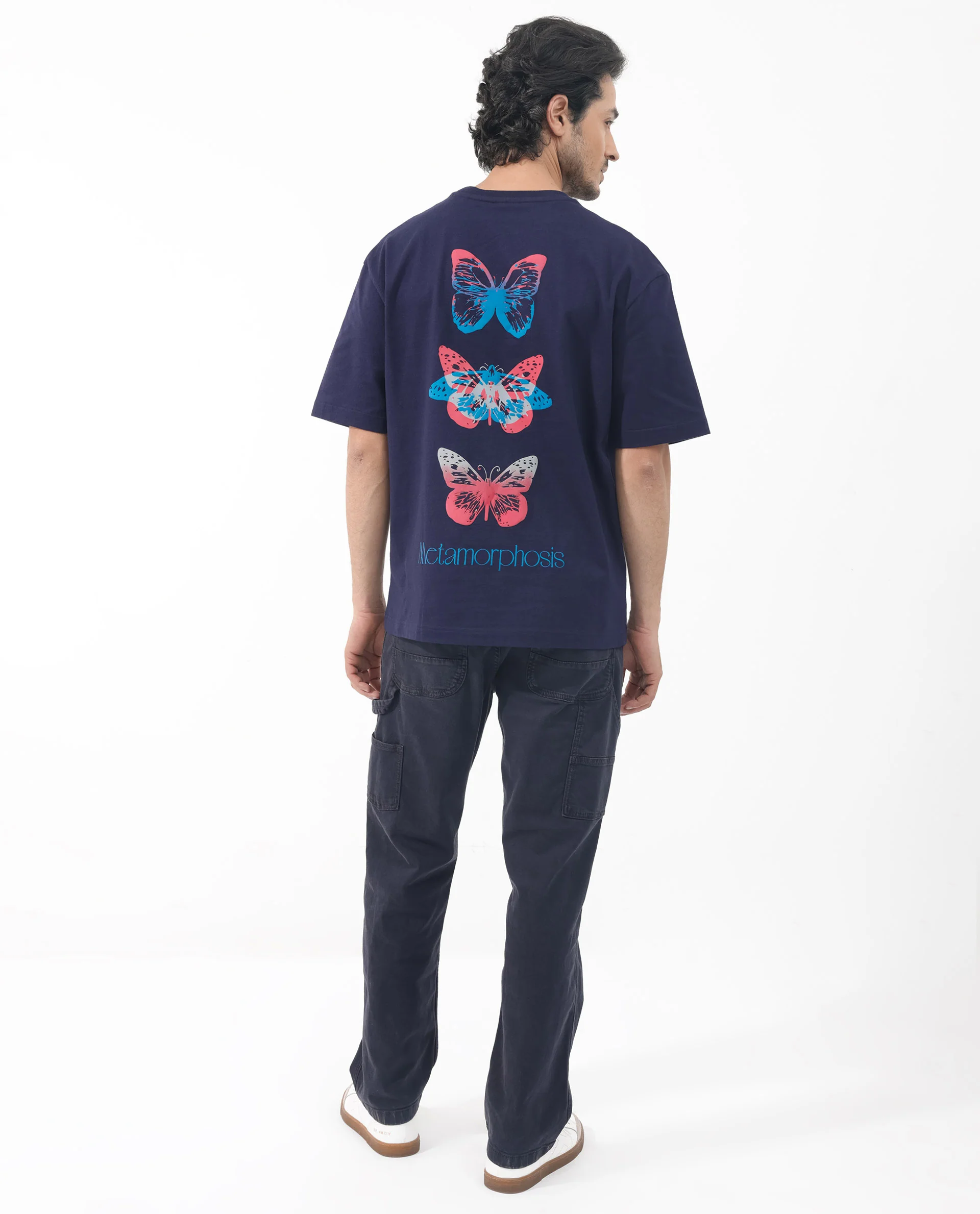 Rare Rabbit Articale Men's Meta Navy Cotton Polyester Fabric Crew Neck Oversized Fit Knit Graphic Print T-Shirt - Image 2