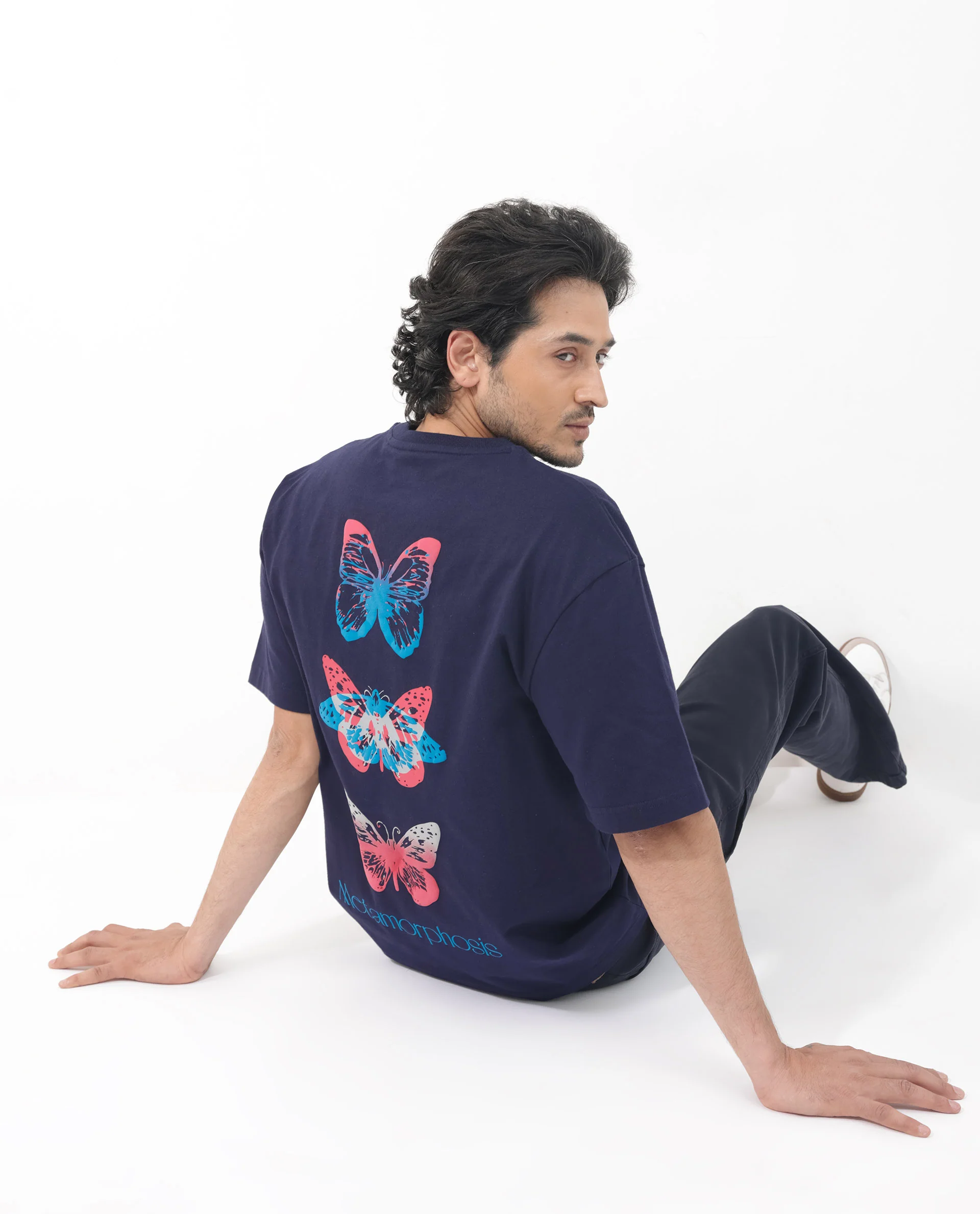 Rare Rabbit Articale Men's Meta Navy Cotton Polyester Fabric Crew Neck Oversized Fit Knit Graphic Print T-Shirt - Image 3