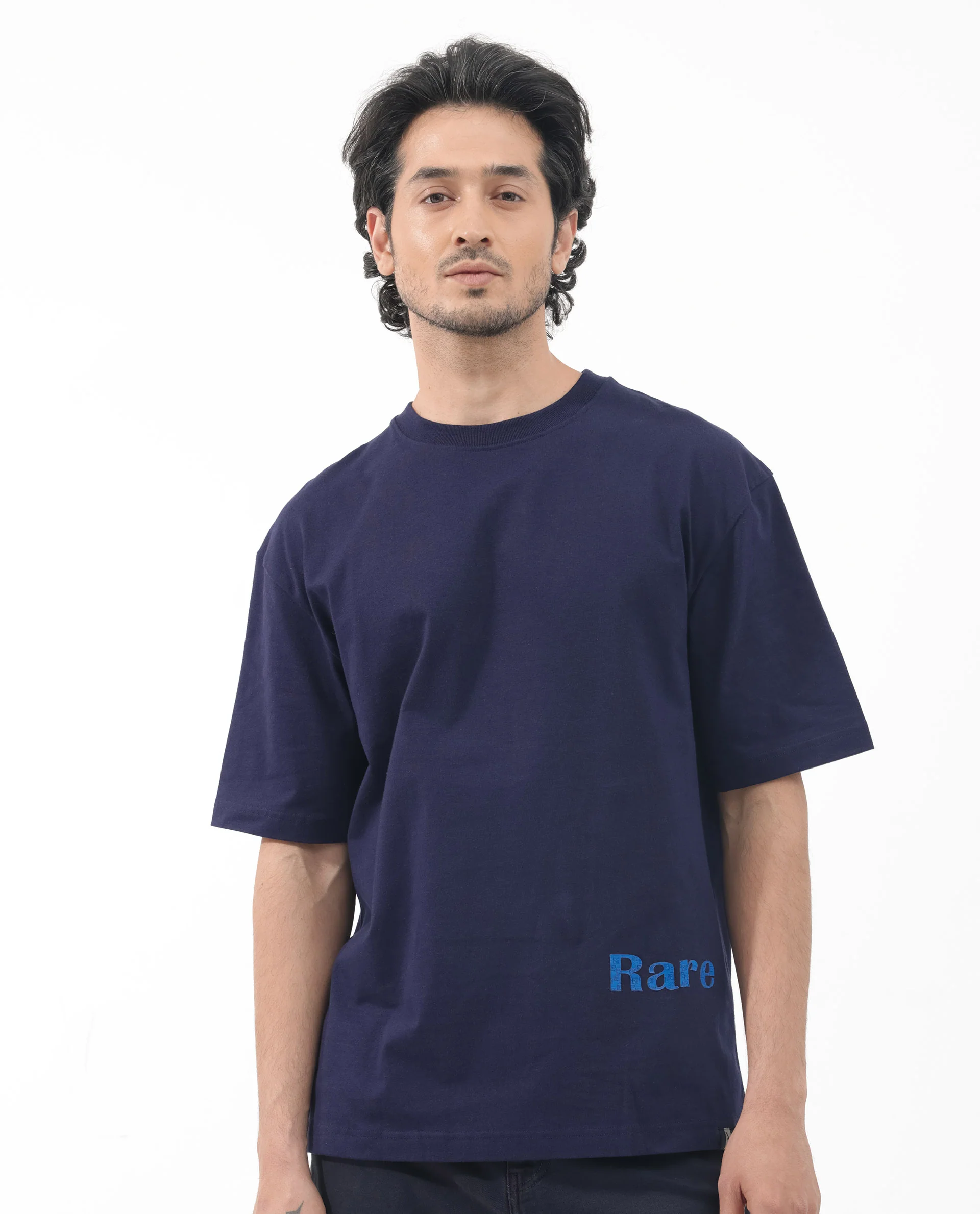 Rare Rabbit Articale Men's Meta Navy Cotton Polyester Fabric Crew Neck Oversized Fit Knit Graphic Print T-Shirt - Image 6