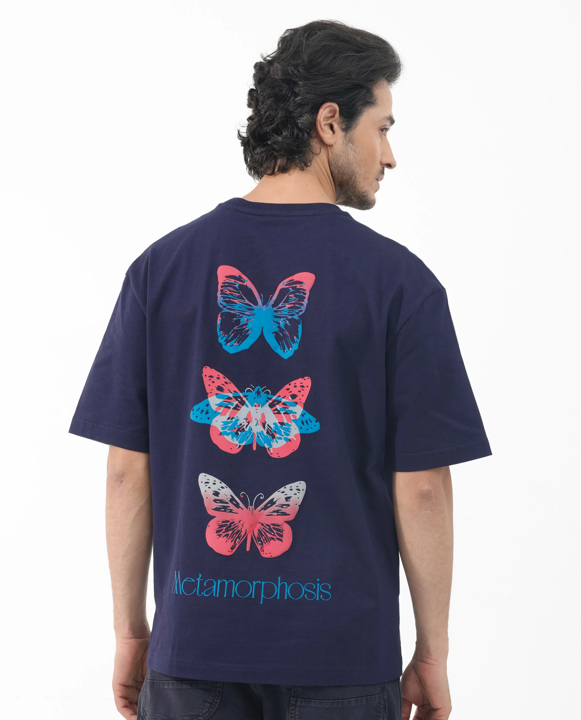 Rare Rabbit Articale Men's Meta Navy Cotton Polyester Fabric Crew Neck Oversized Fit Knit Graphic Print T-Shirt - Image 7