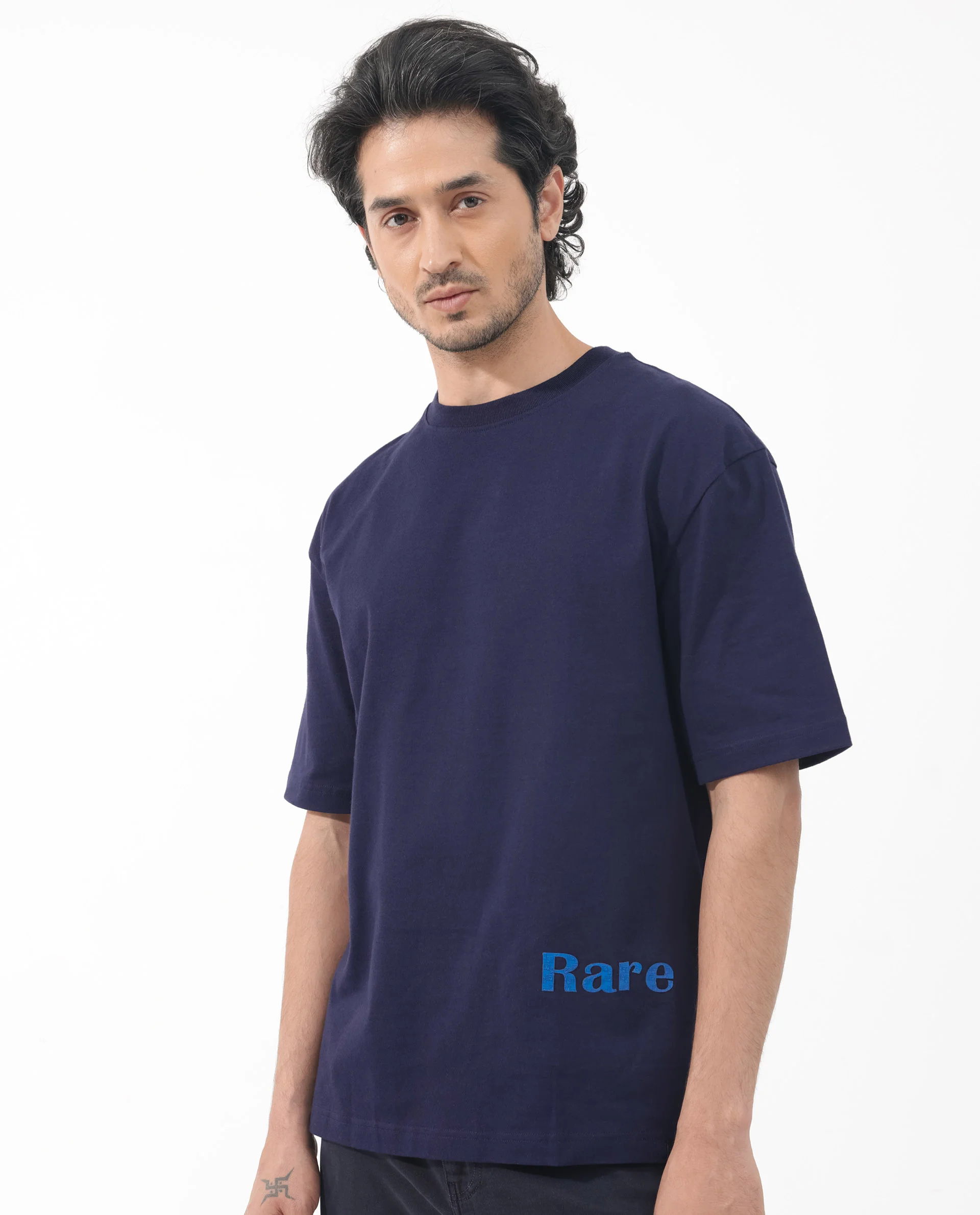 Rare Rabbit Articale Men's Meta Navy Cotton Polyester Fabric Crew Neck Oversized Fit Knit Graphic Print T-Shirt - Image 9