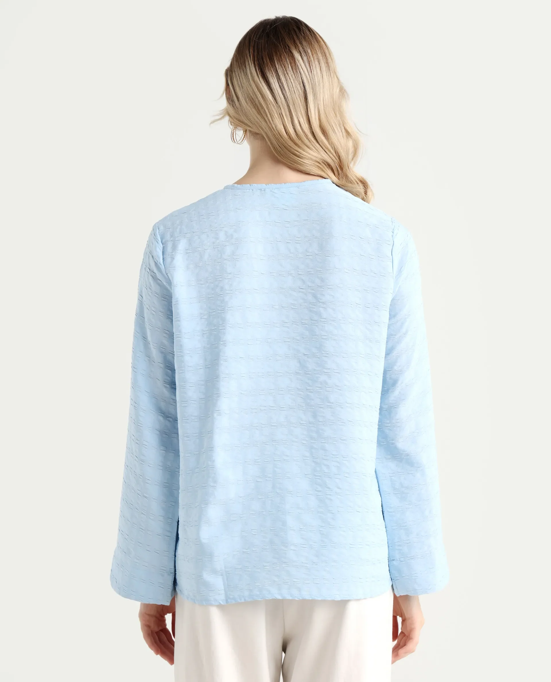 Rareism Women's Metio Blue Polyester Blend Tie-Up Neck Plain Relaxed Fit Top - Image 7