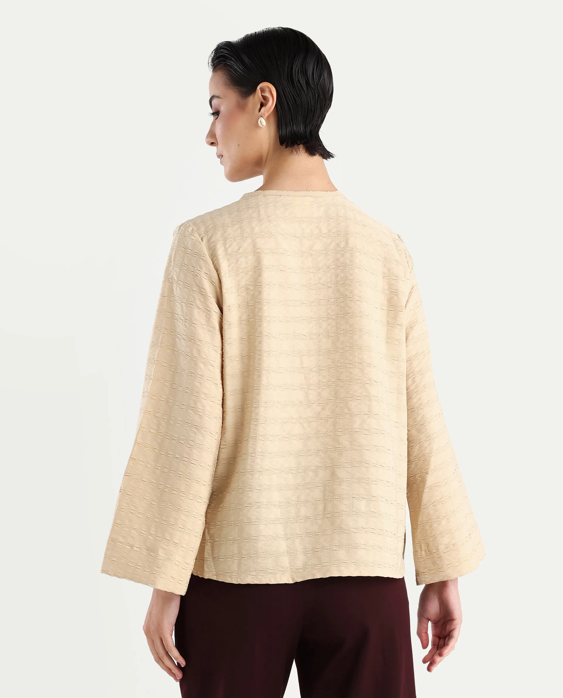 Rareism Women's Metio Light Beige Polyester Blend Tie-Up Neck Plain Relaxed Fit Top - Image 7