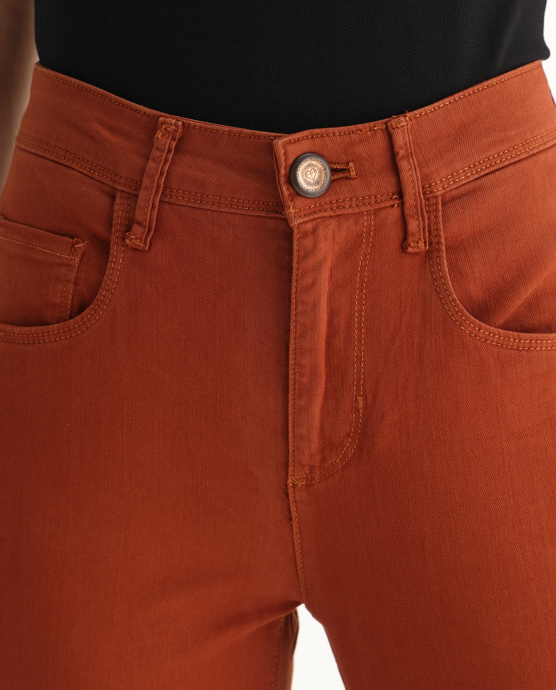Rareism Women's Metty Rust Cotton Blend Plain Ankle Length Slim Fit Jeans - Image 3