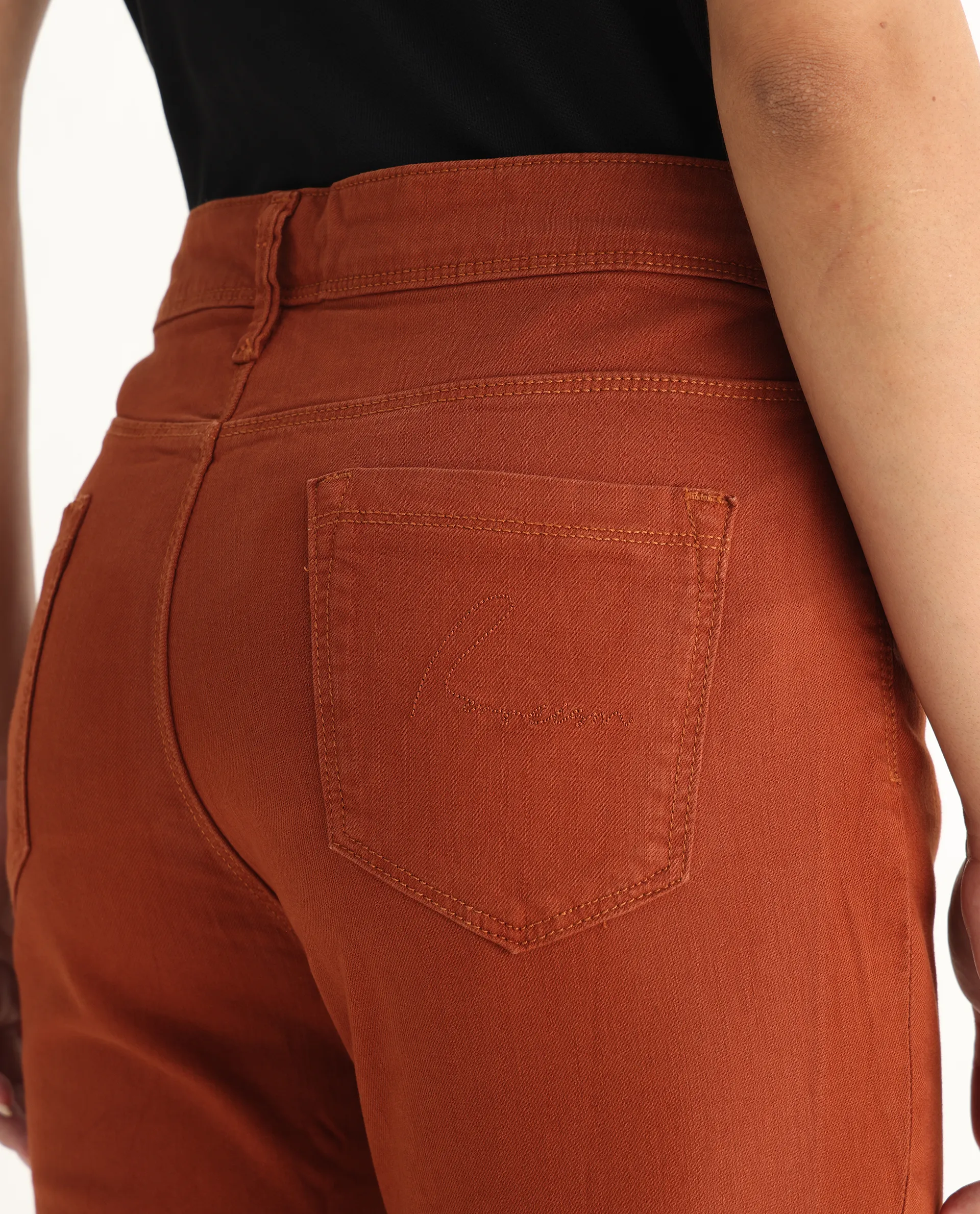 Rareism Women's Metty Rust Cotton Blend Plain Ankle Length Slim Fit Jeans - Image 8