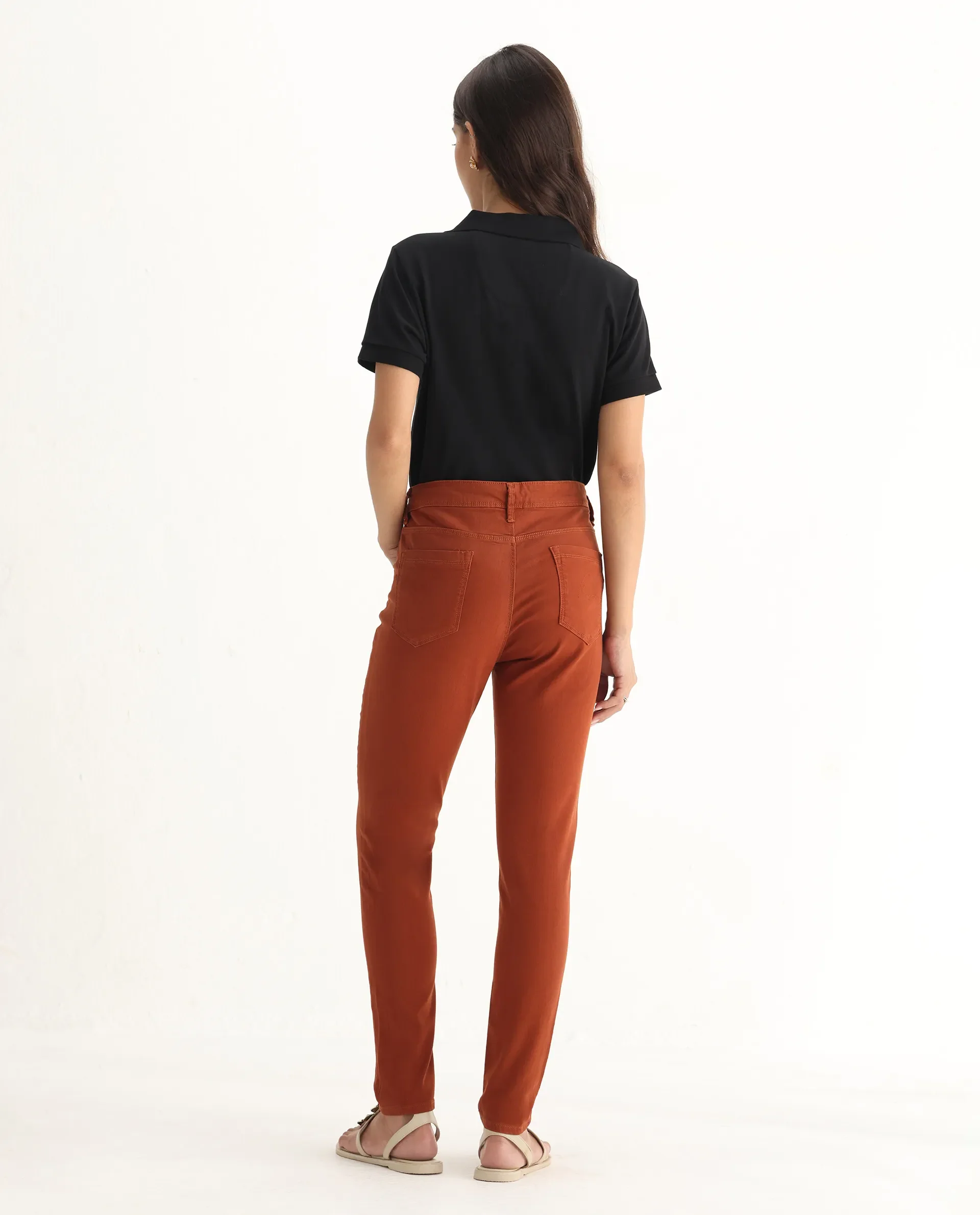 Rareism Women's Metty Rust Cotton Blend Plain Ankle Length Slim Fit Jeans - Image 9