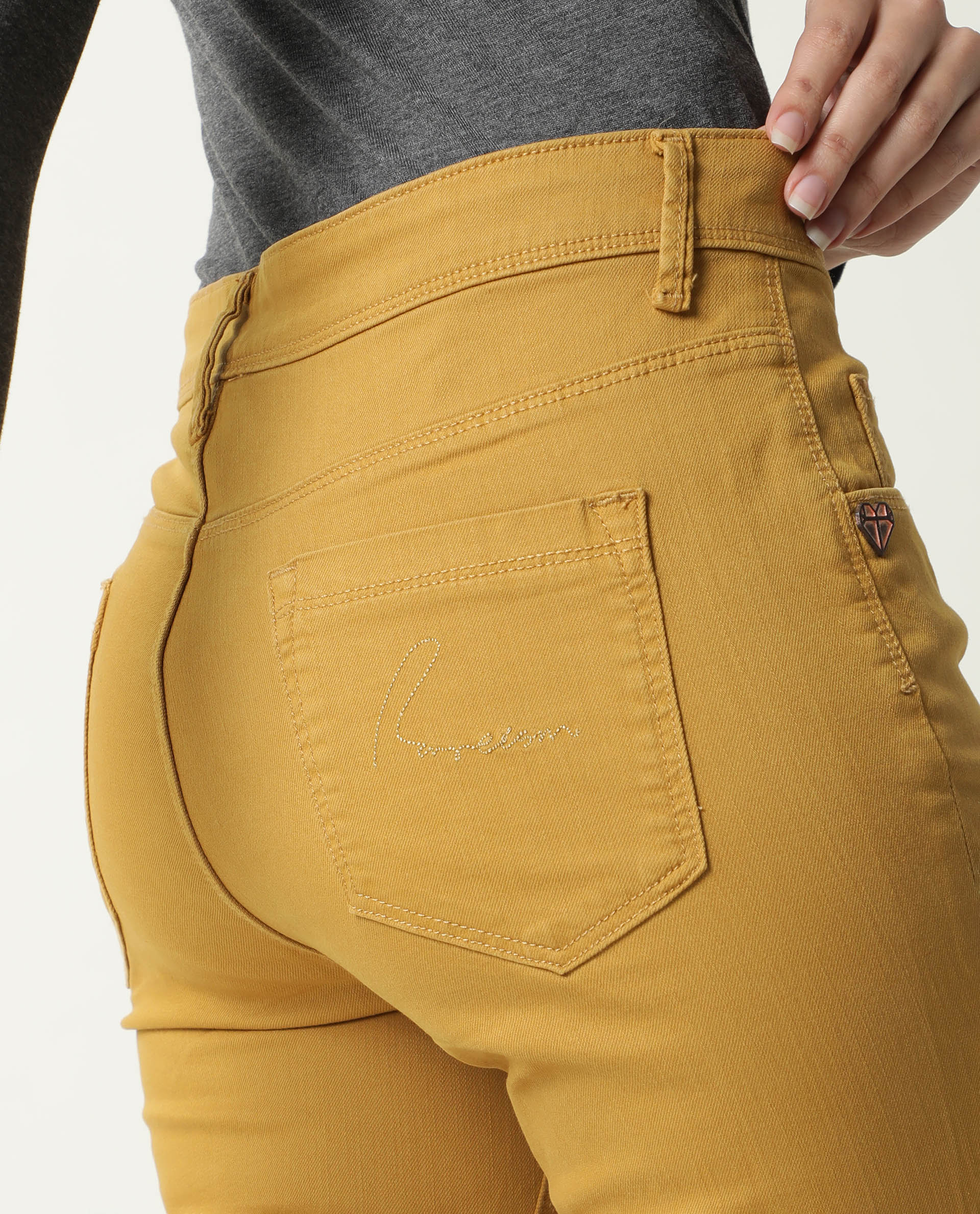 Rareism Women's Metty Mustard Cotton Blend Plain Ankle Length Slim Fit Jeans - Image 10