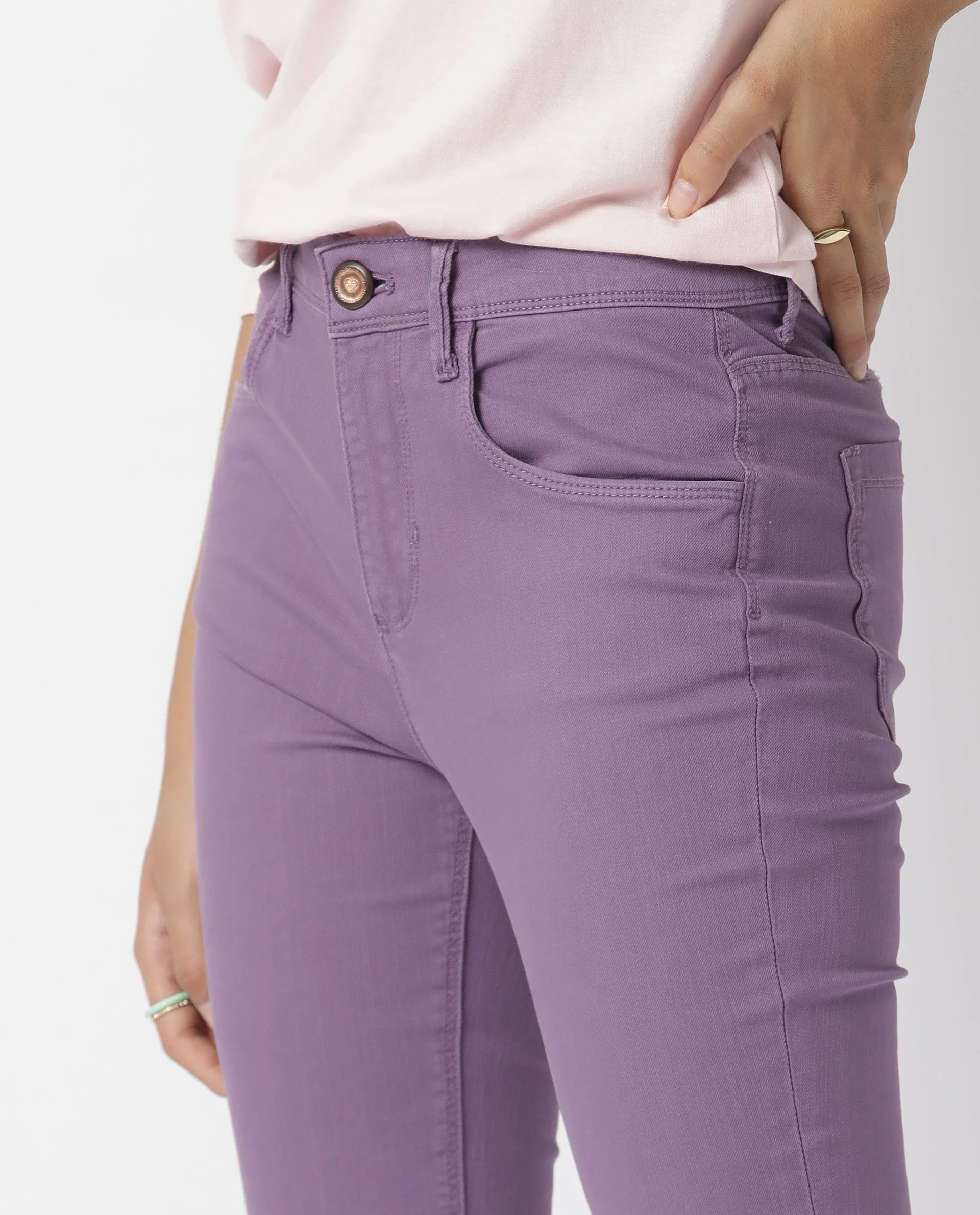 Rareism Women's Metty Purple Cotton Blend Plain Ankle Length Slim Fit Jeans - Image 5