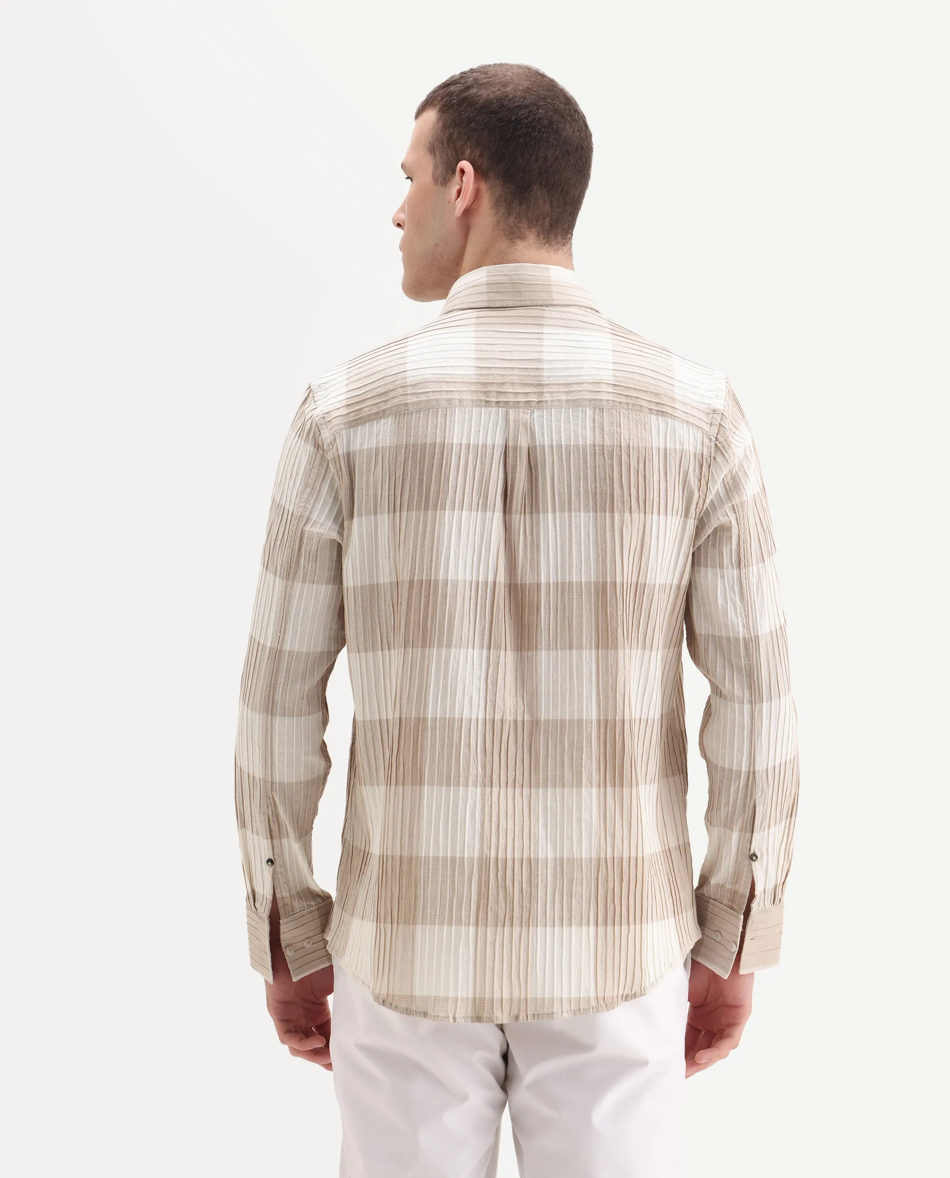 Rare Rabbit Men's Mew Brown Cotton Checked Print Regular Fit Full Sleeve Button-Down Collar Shirt - Image 7