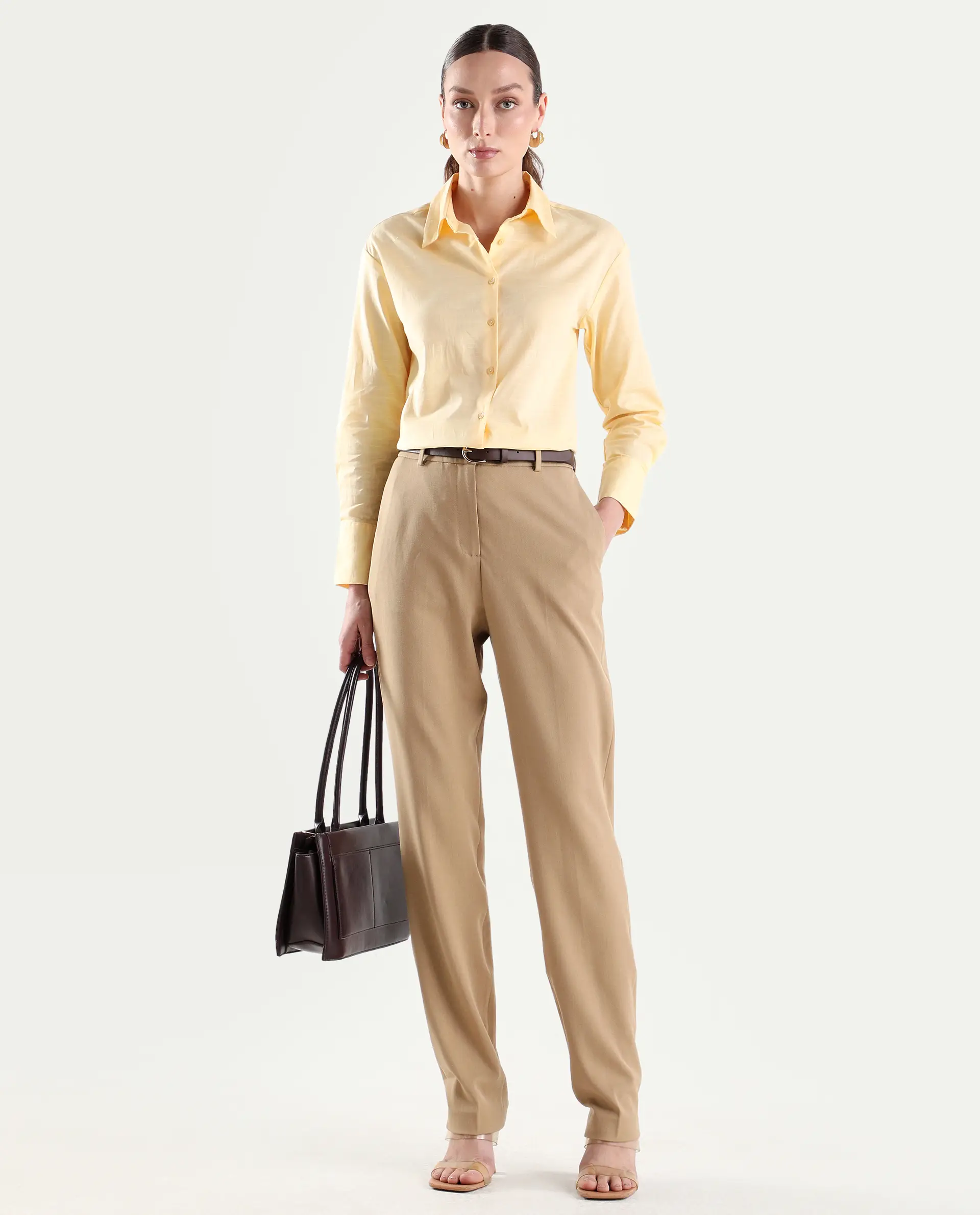 Rareism Women's Mewok Yellow Cotton Full Sleeve Spread Collar Regular Plain Shirt - Image 2
