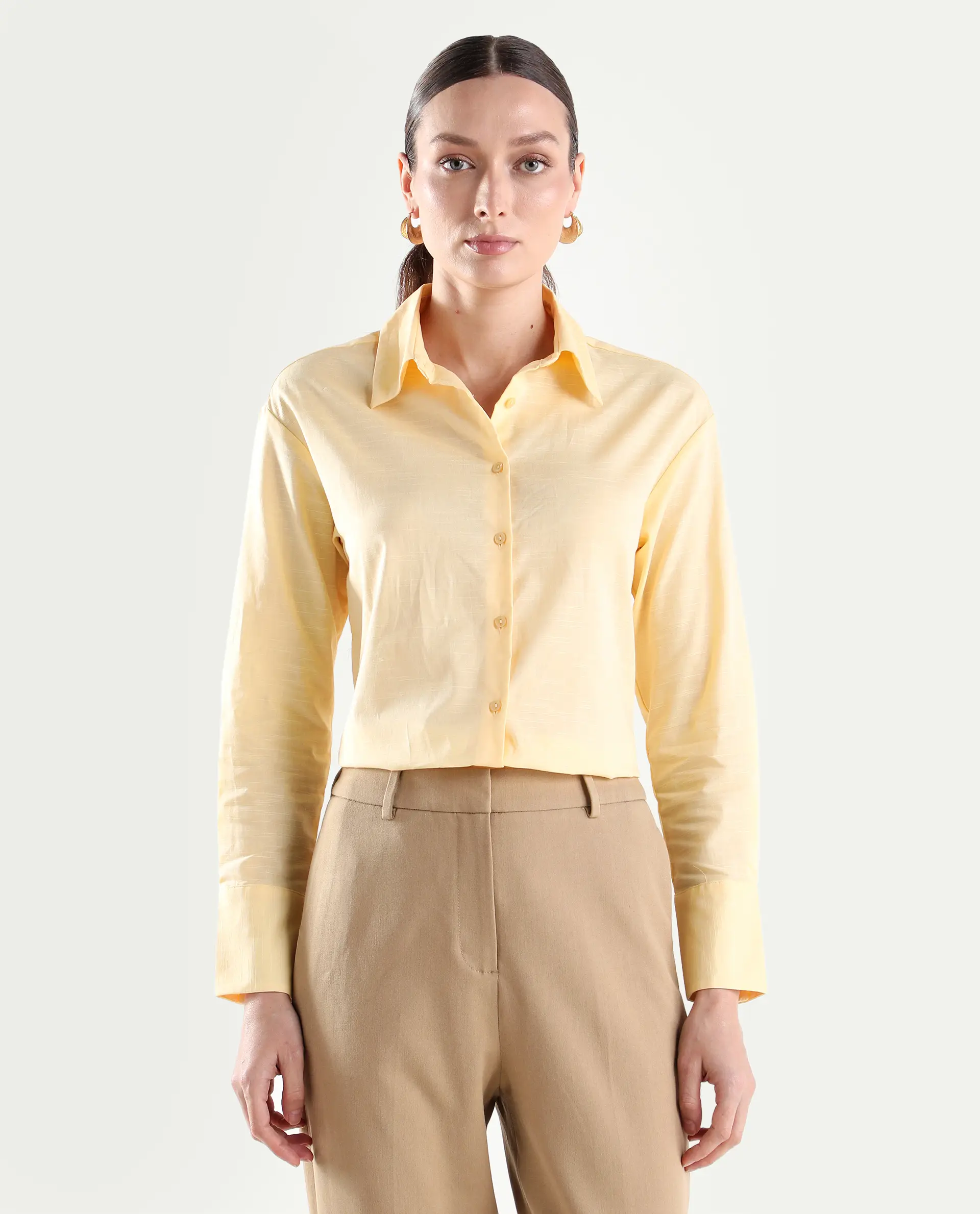 Rareism Women's Mewok Yellow Cotton Full Sleeve Spread Collar Regular Plain Shirt - Image 3