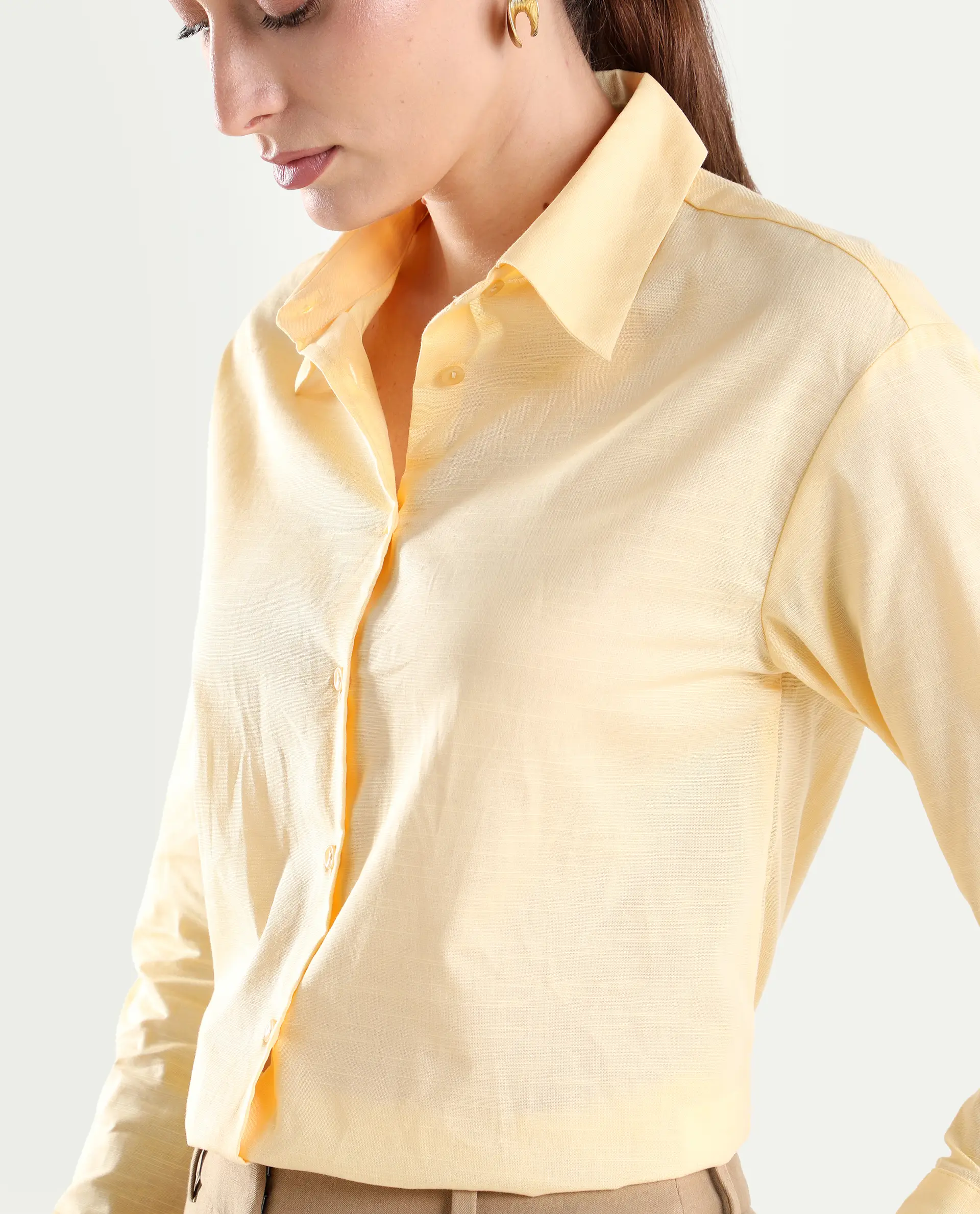 Rareism Women's Mewok Yellow Cotton Full Sleeve Spread Collar Regular Plain Shirt - Image 4