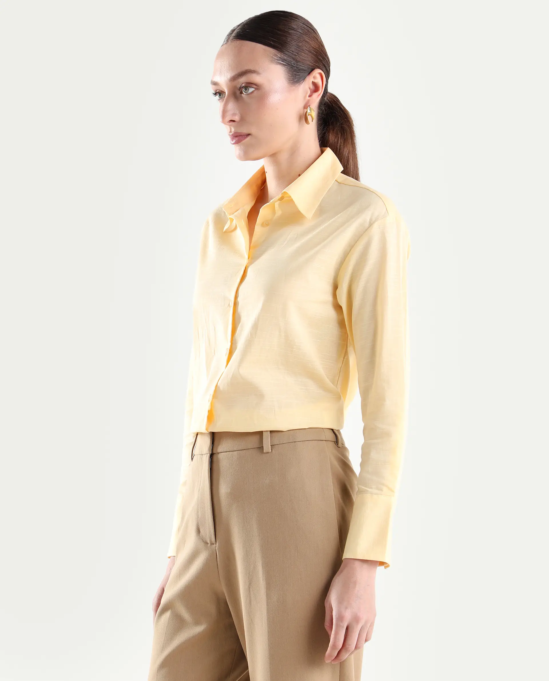 Rareism Women's Mewok Yellow Cotton Full Sleeve Spread Collar Regular Plain Shirt - Image 5