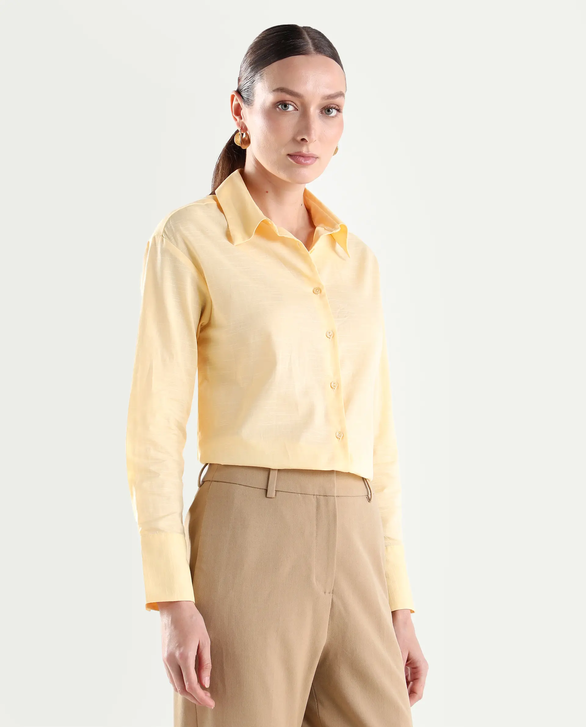 Rareism Women's Mewok Yellow Cotton Full Sleeve Spread Collar Regular Plain Shirt - Image 6