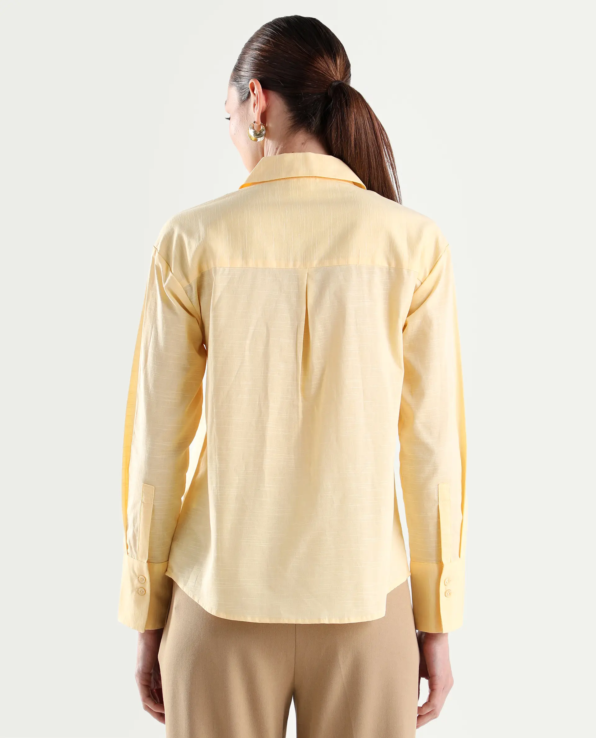 Rareism Women's Mewok Yellow Cotton Full Sleeve Spread Collar Regular Plain Shirt - Image 7