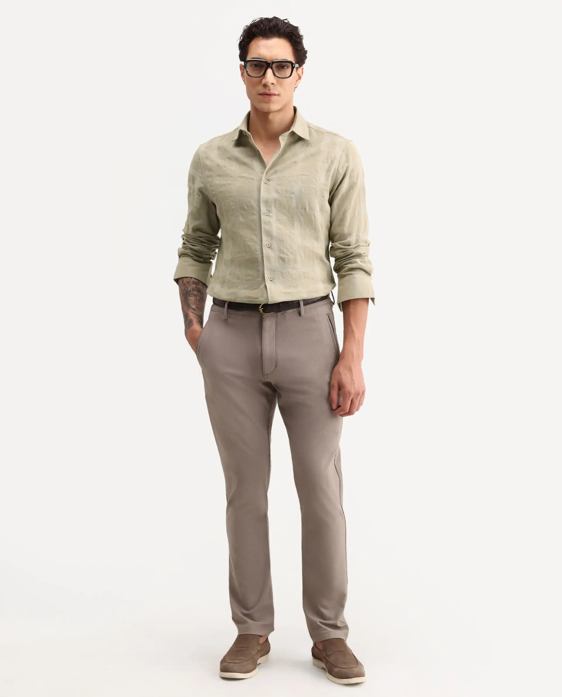 Rare Rabbit Men's Mexa Dusky Green Cotton Blend Fabric Full Sleeve Collared Regular Fit Checked Shirt - Image 2