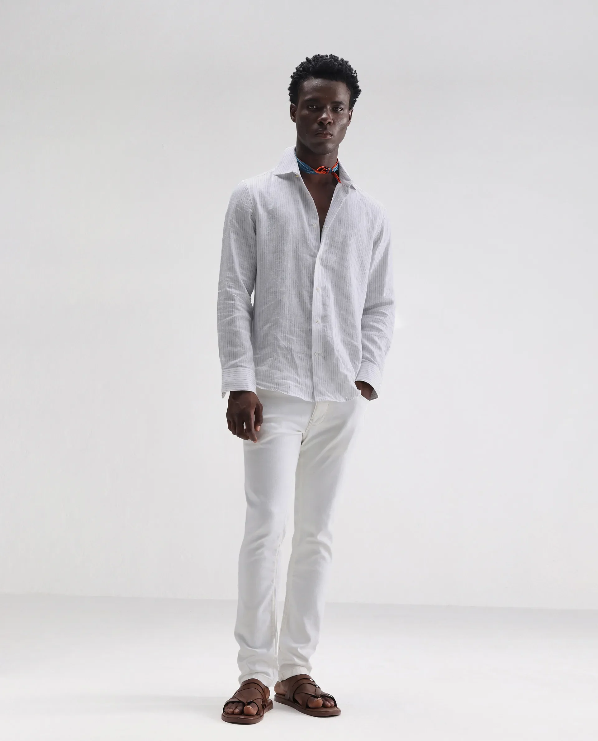 Rare Rabbit Men's Meymac White Cotton Plain Hawk Slim Fit Jeans - Image 2