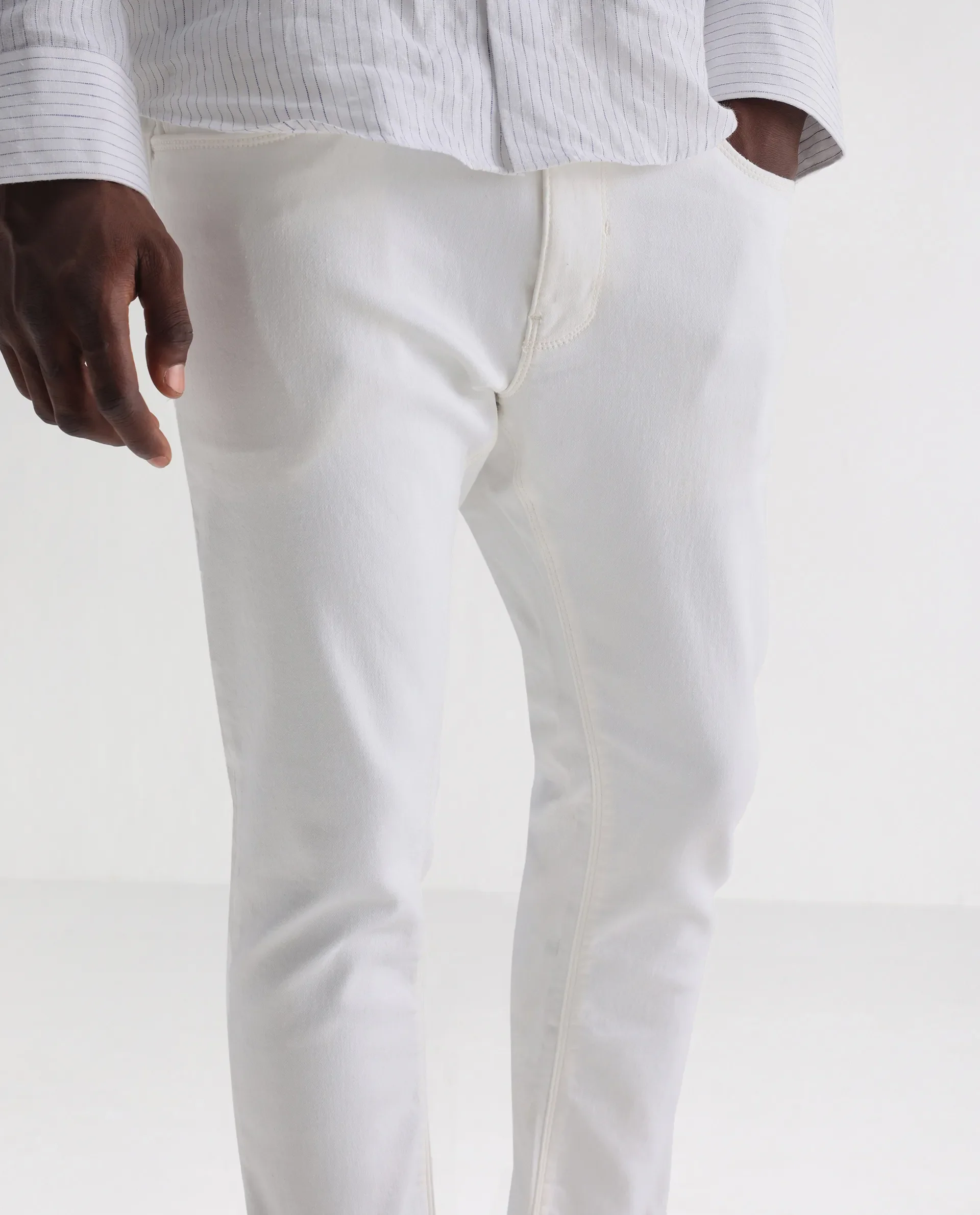 Rare Rabbit Men's Meymac White Cotton Plain Hawk Slim Fit Jeans - Image 3
