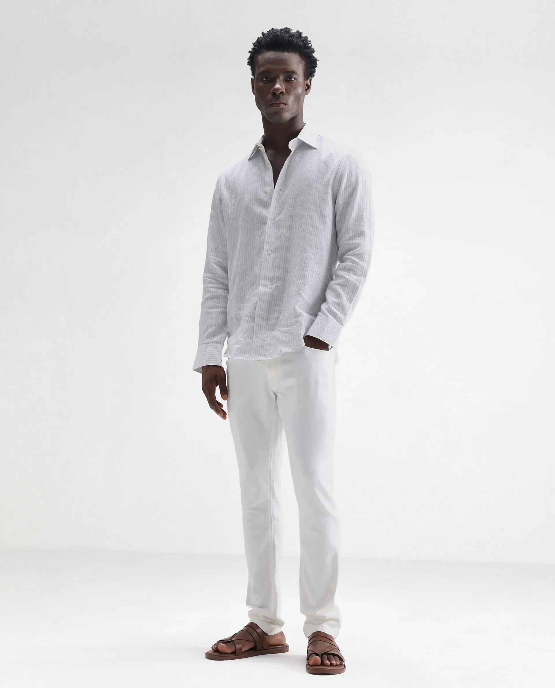 Rare Rabbit Men's Meymac White Cotton Plain Hawk Slim Fit Jeans - Image 6