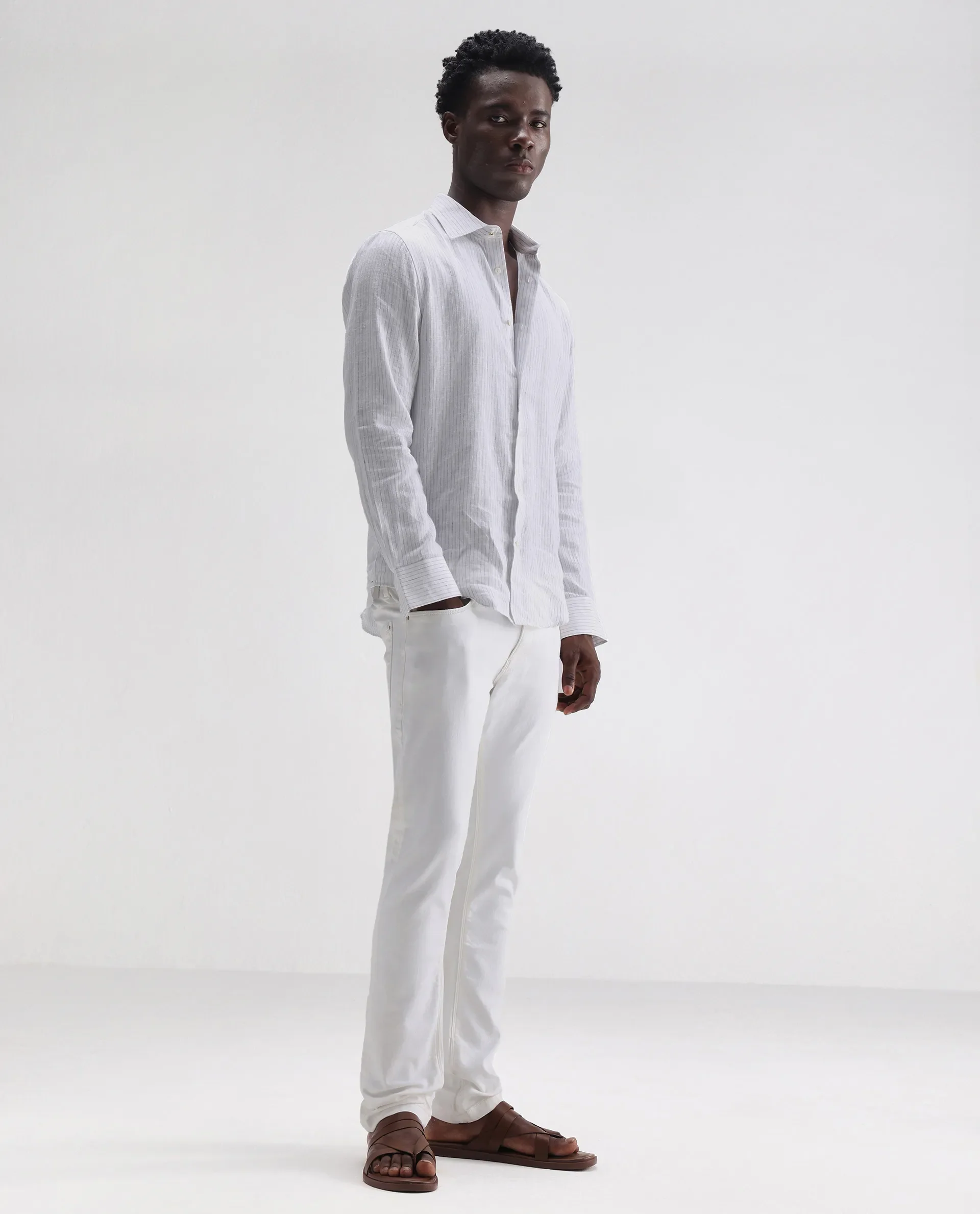 Rare Rabbit Men's Meymac White Cotton Plain Hawk Slim Fit Jeans - Image 7