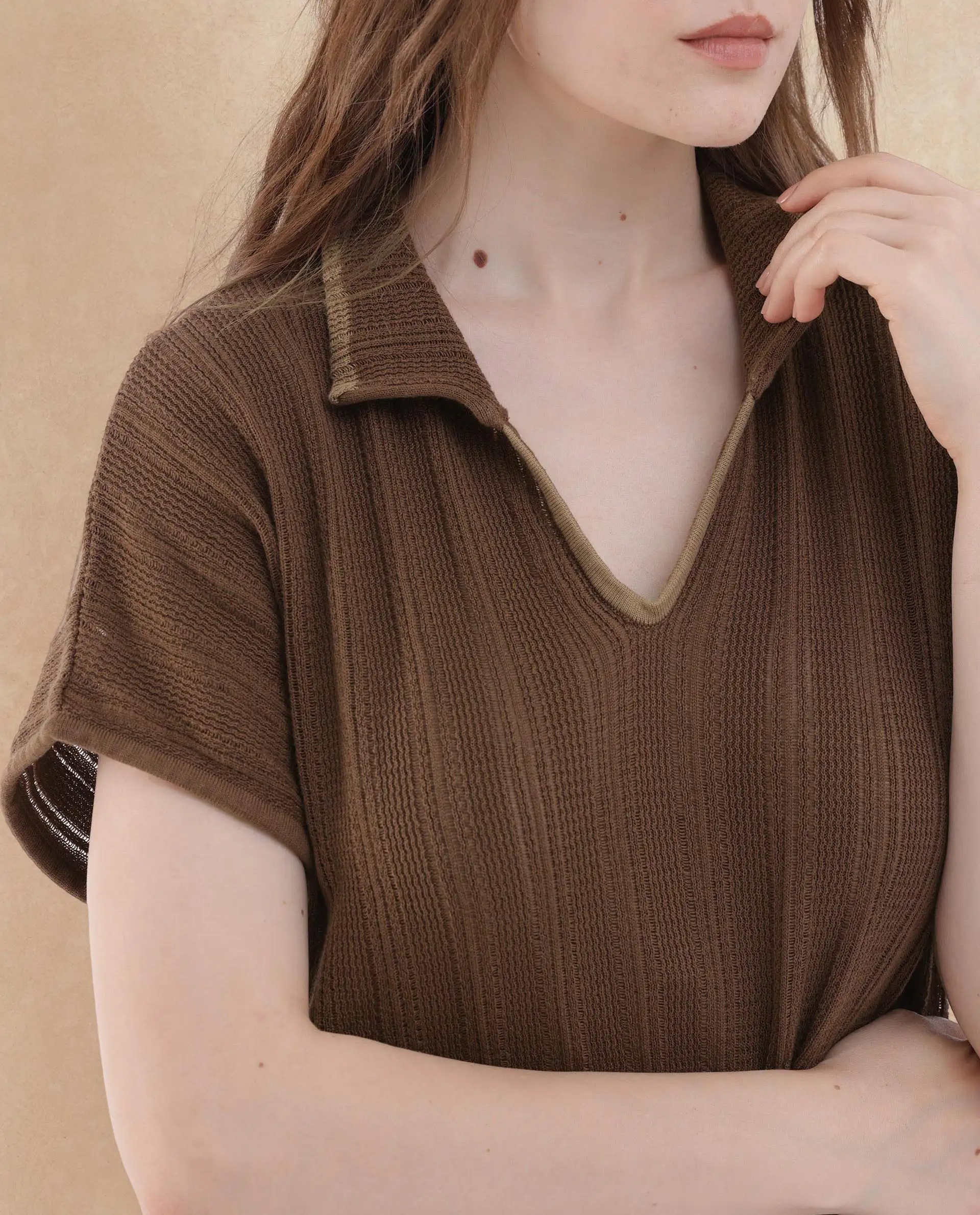 Rareism Women's Meyora Brown Cotton V-Neck Striped Maxi Relaxed Fit Dress - Image 6