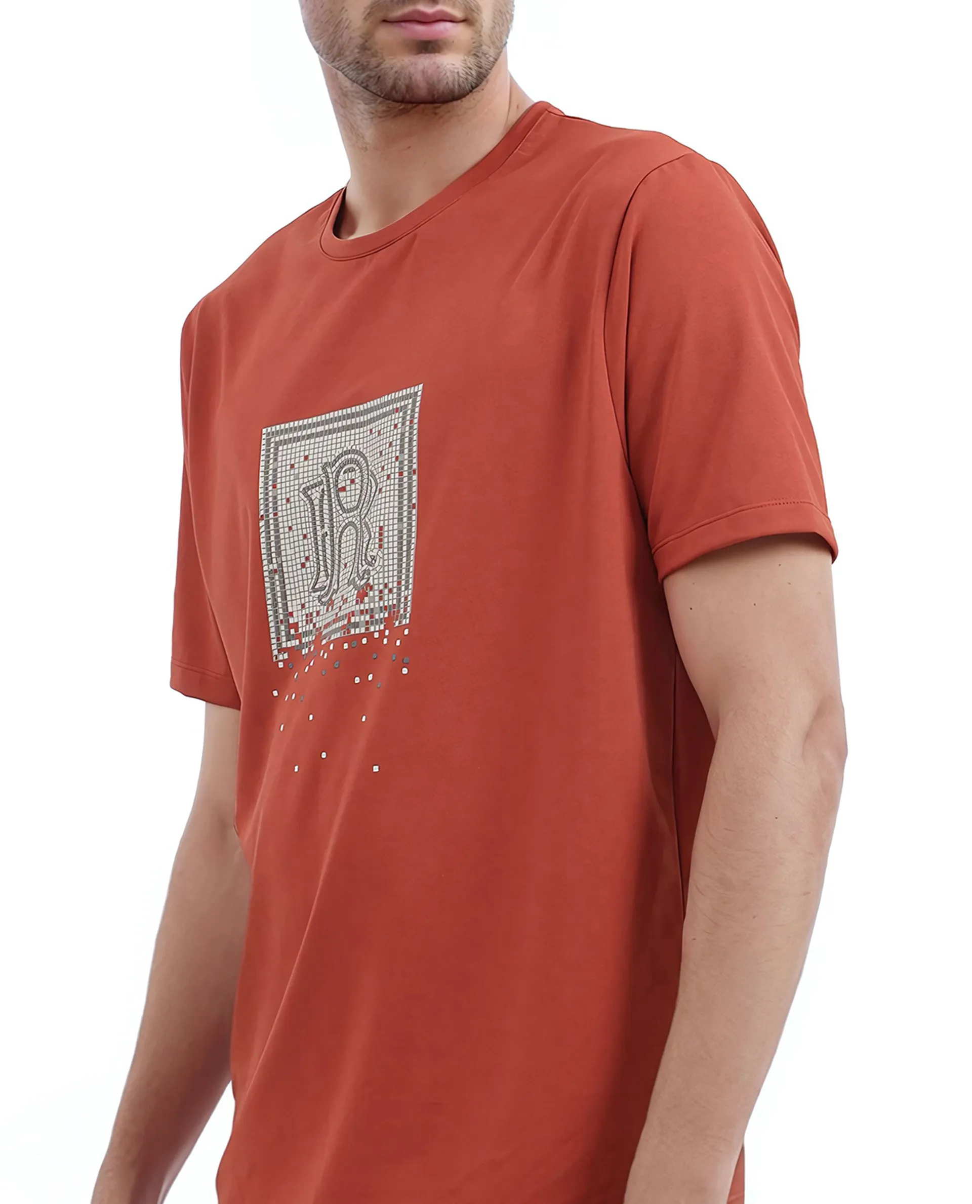 Rare Rabbit Men's Mezoc Dark Rust Cotton Blend Graphic Print Relaxed Fit Half Sleeve Crew Neck T-Shirt - Image 5
