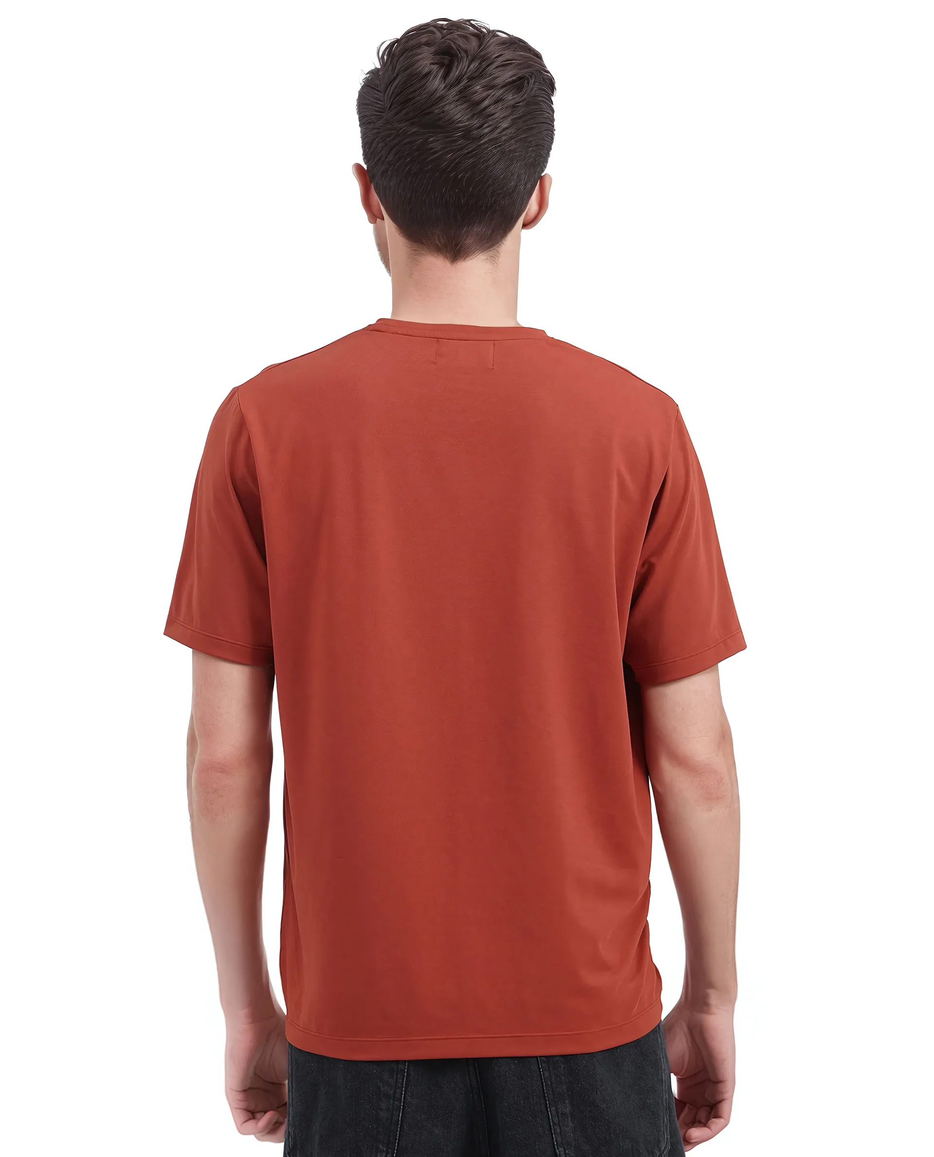 Rare Rabbit Men's Mezoc Dark Rust Cotton Blend Graphic Print Relaxed Fit Half Sleeve Crew Neck T-Shirt - Image 8