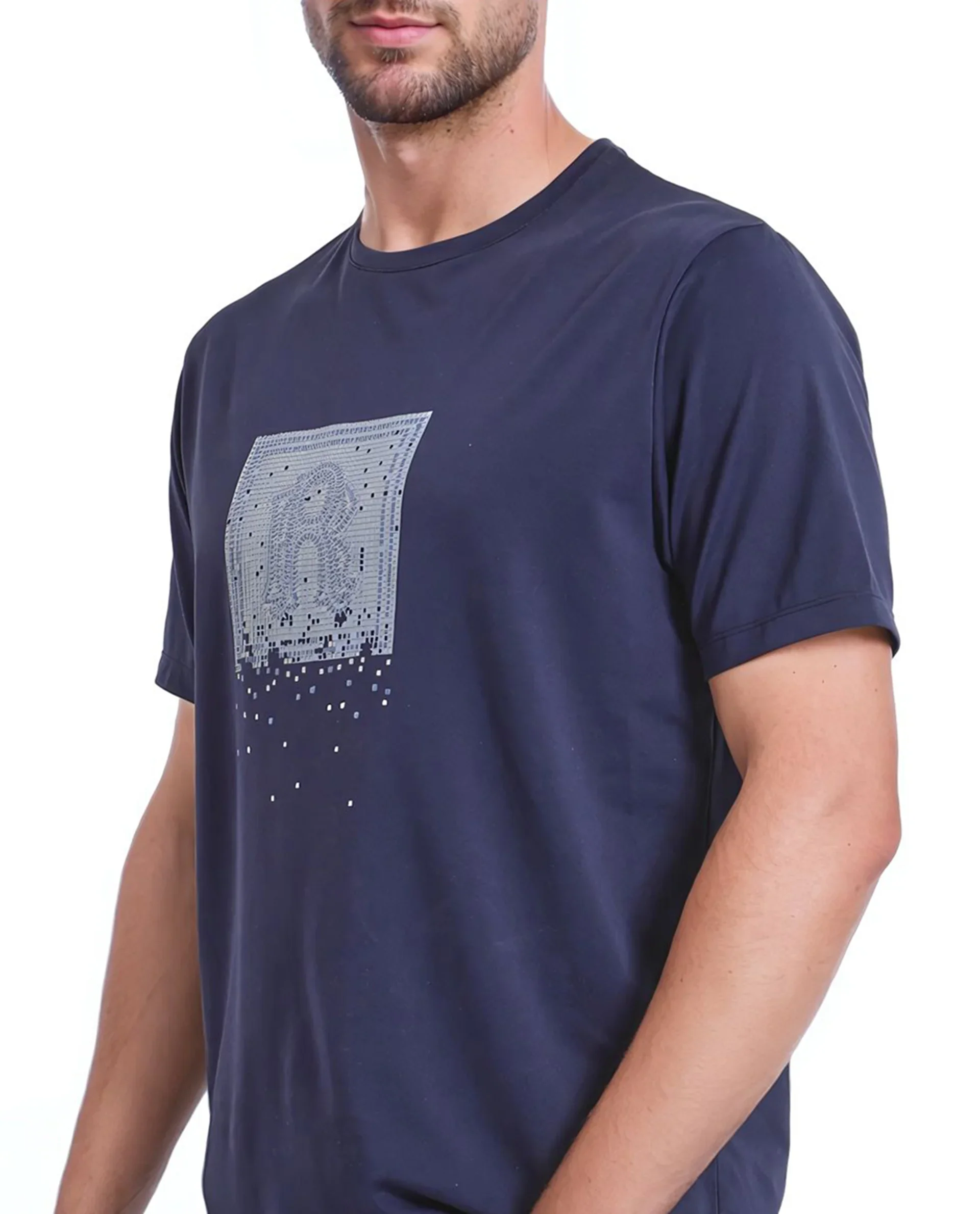 Rare Rabbit Men's Mezoc Navy Cotton Blend Graphic Print Relaxed Fit Half Sleeve Crew Neck T-Shirt - Image 4