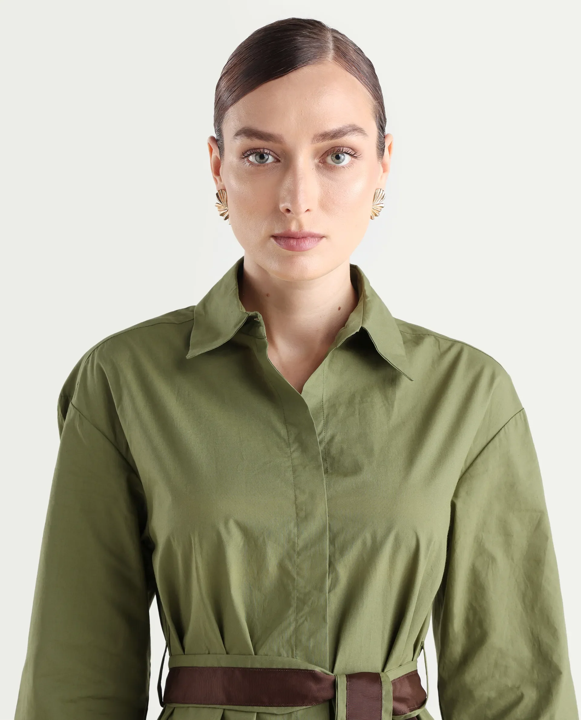 Rareism Women's Meztli Green Drop Collar Plain Cuffed Sleeve Mini A-Line Dress - Image 4