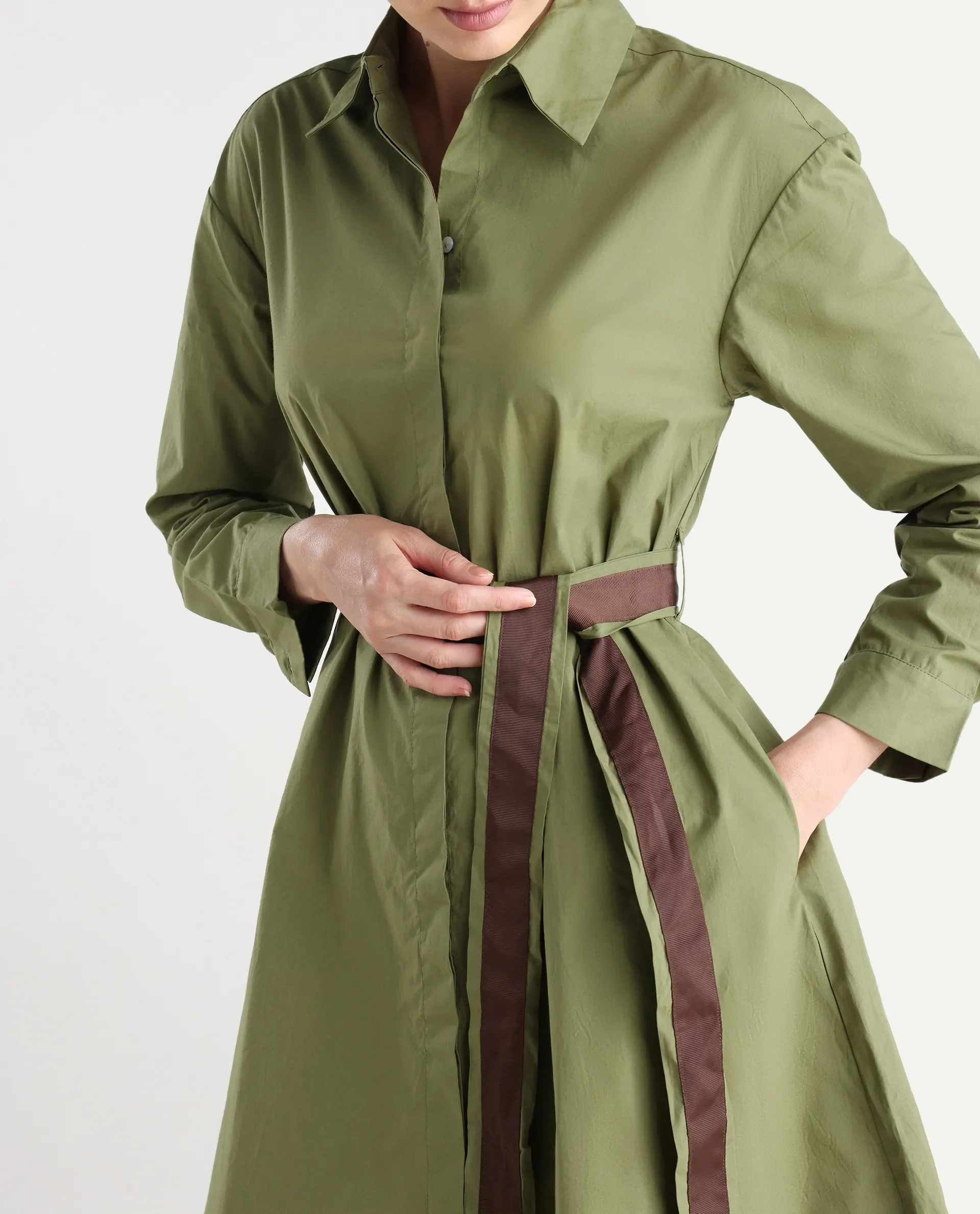 Rareism Women's Meztli Green Drop Collar Plain Cuffed Sleeve Mini A-Line Dress - Image 5