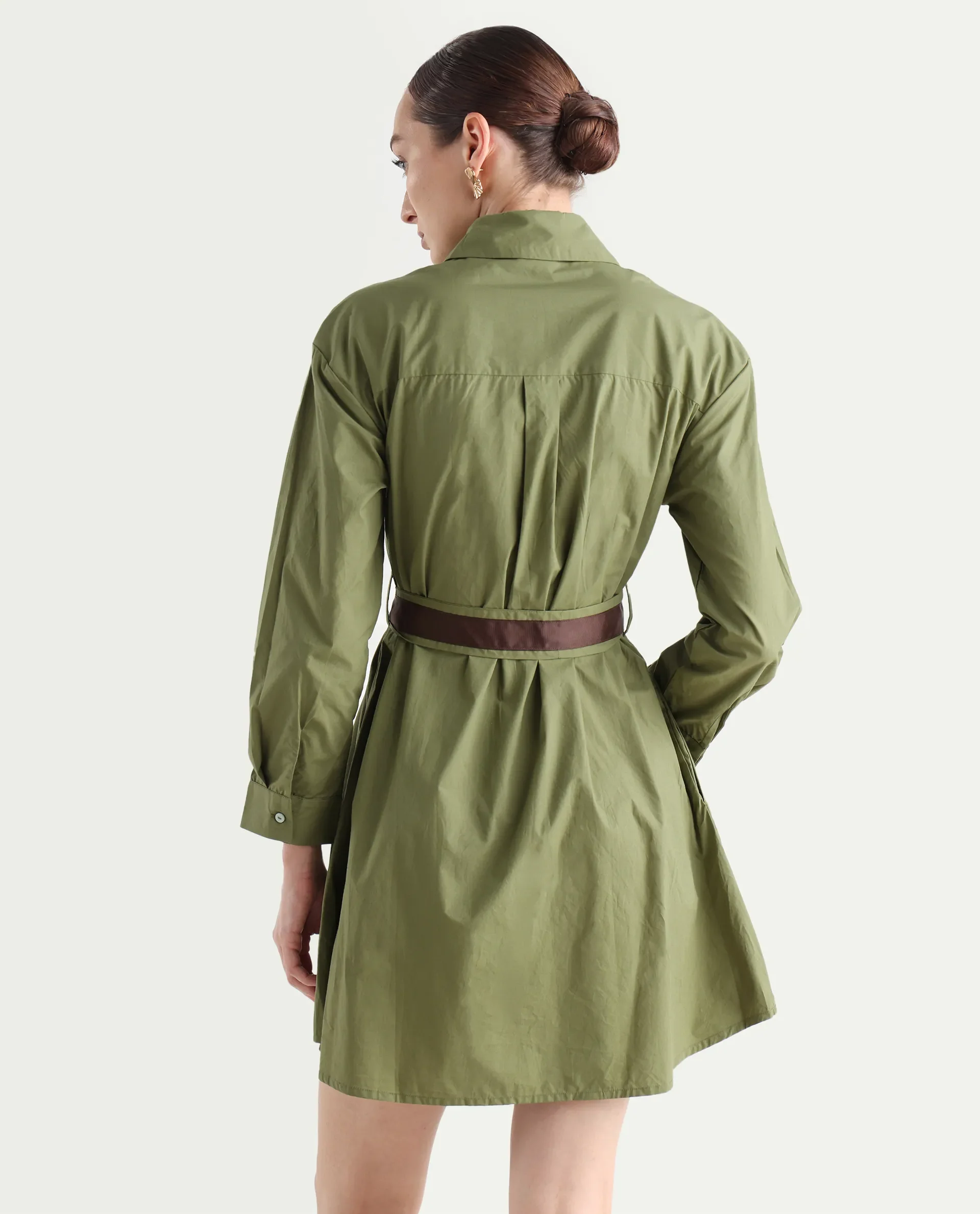 Rareism Women's Meztli Green Drop Collar Plain Cuffed Sleeve Mini A-Line Dress - Image 8