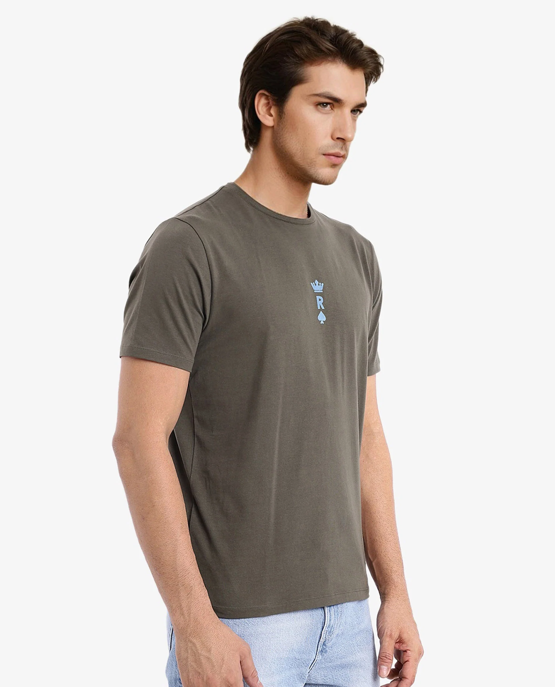 Rare Rabbit Men's Miam Olive Cotton Graphic Print Regular Fit Half Sleeve Crew Neck T-Shirt - Image 4
