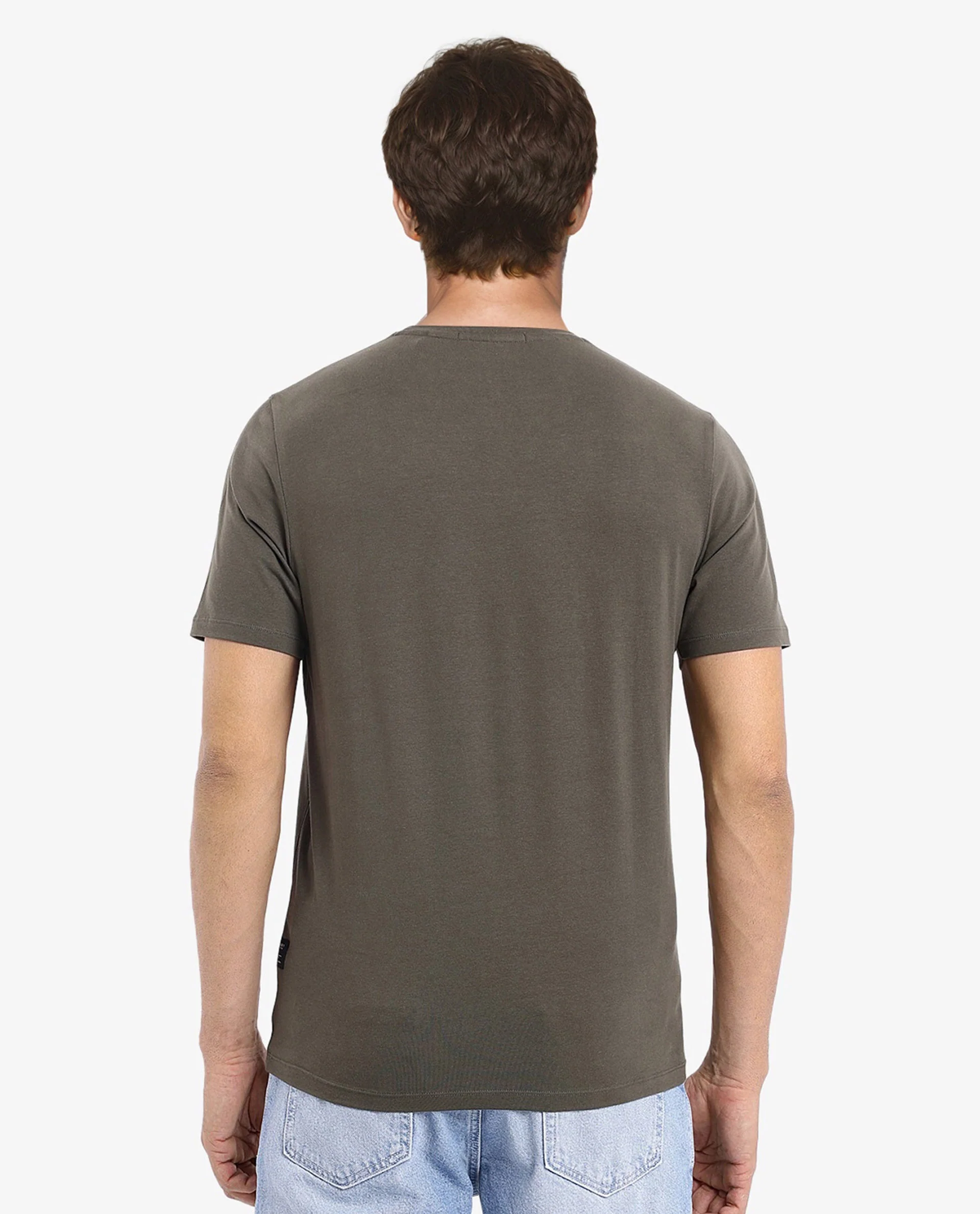 Rare Rabbit Men's Miam Olive Cotton Graphic Print Regular Fit Half Sleeve Crew Neck T-Shirt - Image 5