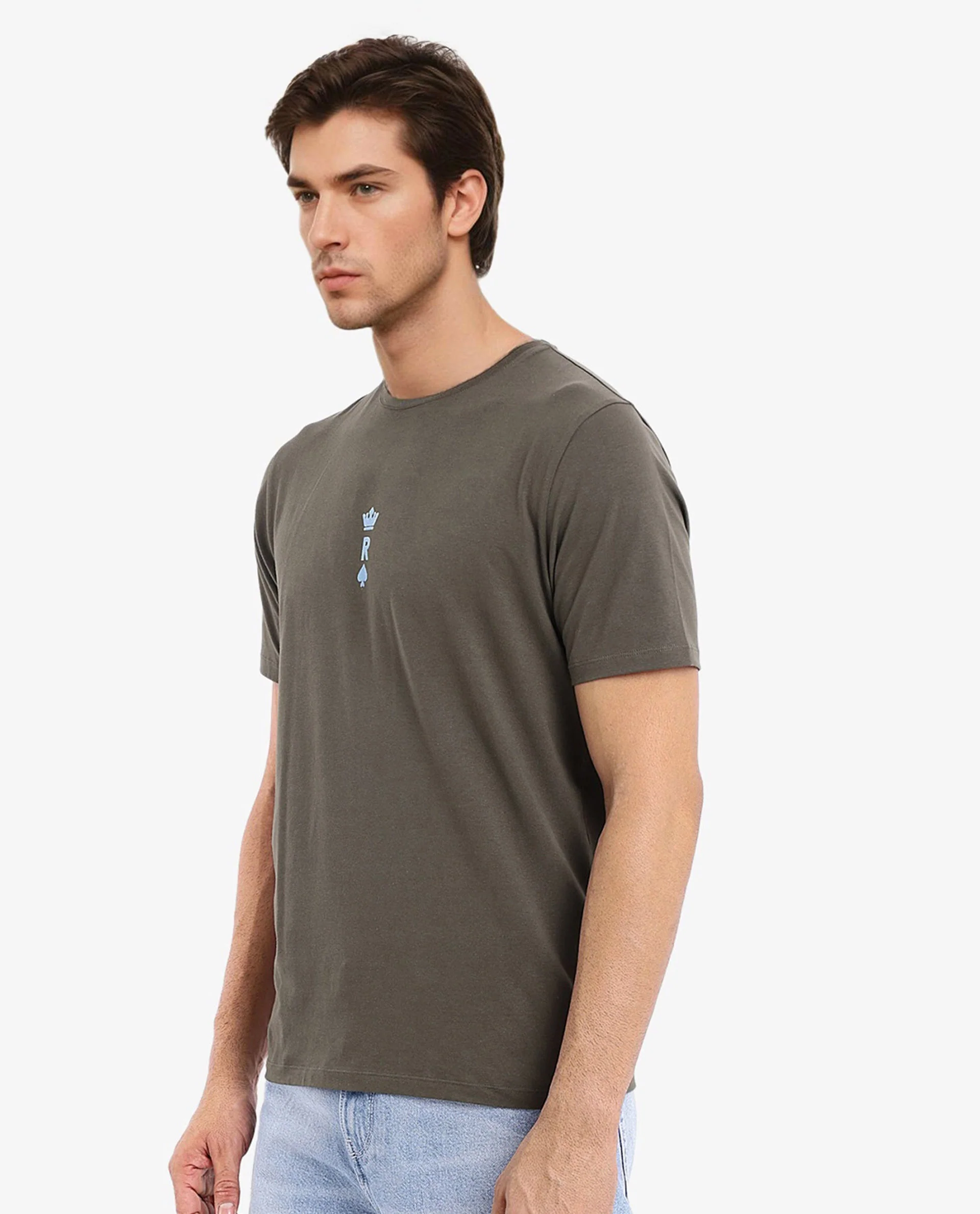 Rare Rabbit Men's Miam Olive Cotton Graphic Print Regular Fit Half Sleeve Crew Neck T-Shirt - Image 6