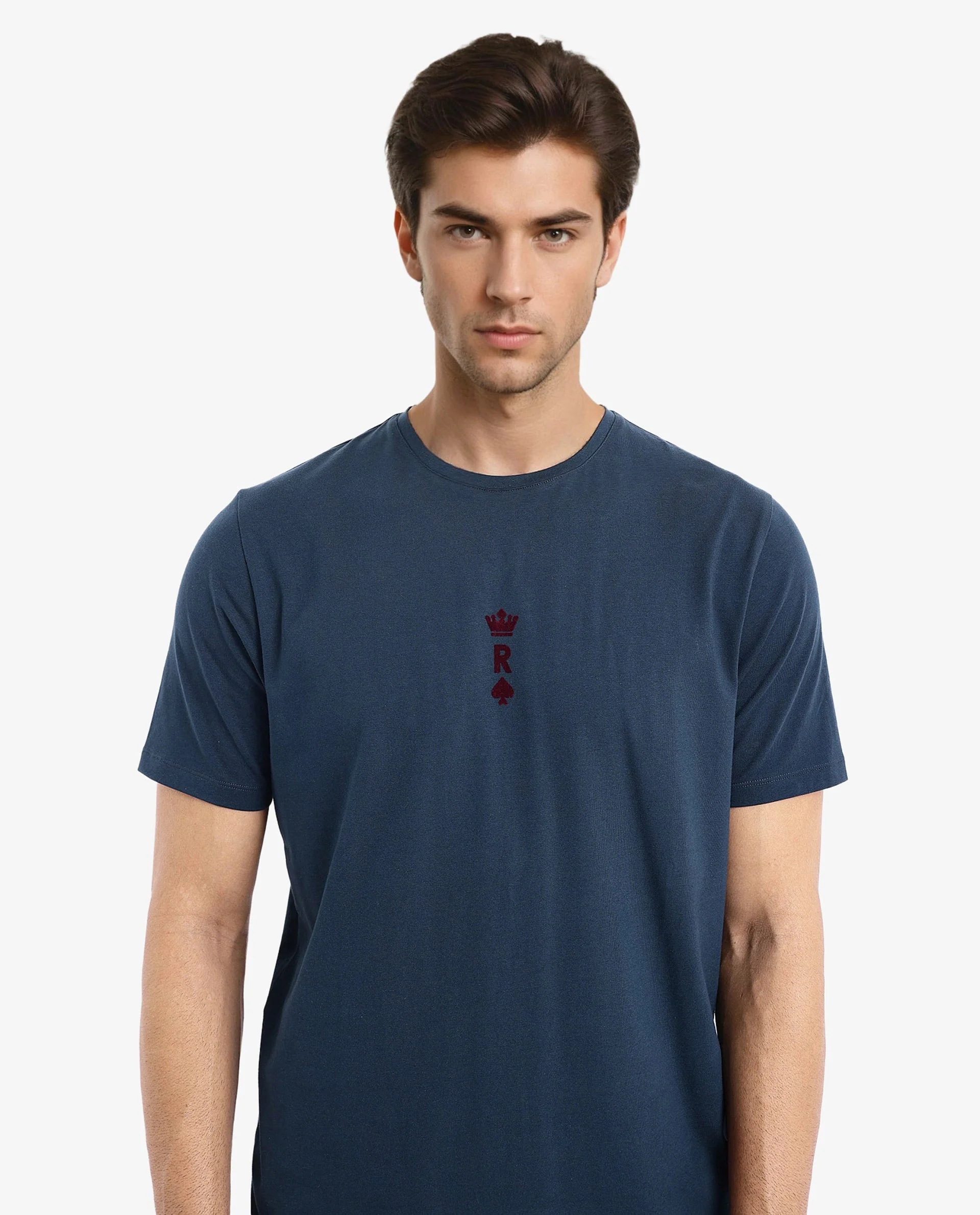 Rare Rabbit Men's Miam Petrol Cotton Graphic Print Regular Fit Half Sleeve Crew Neck T-Shirt - Image 2