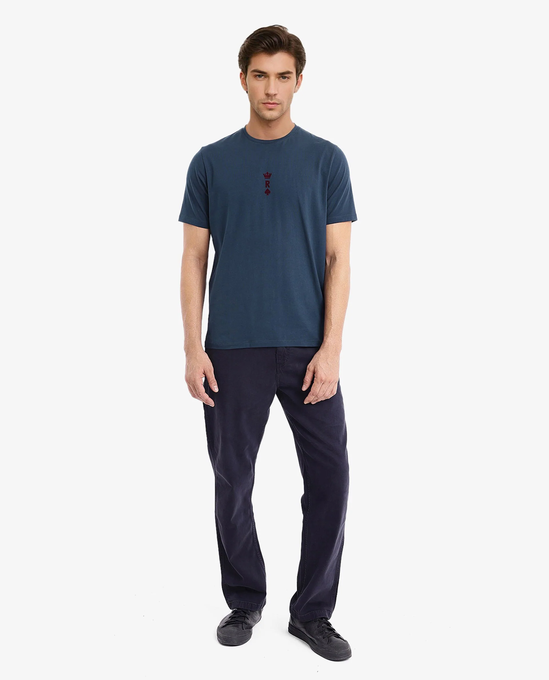 Rare Rabbit Men's Miam Petrol Cotton Graphic Print Regular Fit Half Sleeve Crew Neck T-Shirt - Image 3