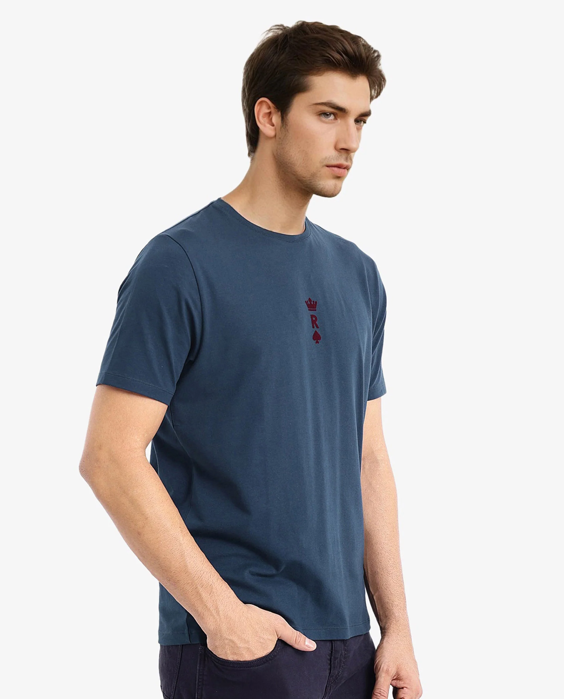 Rare Rabbit Men's Miam Petrol Cotton Graphic Print Regular Fit Half Sleeve Crew Neck T-Shirt - Image 4